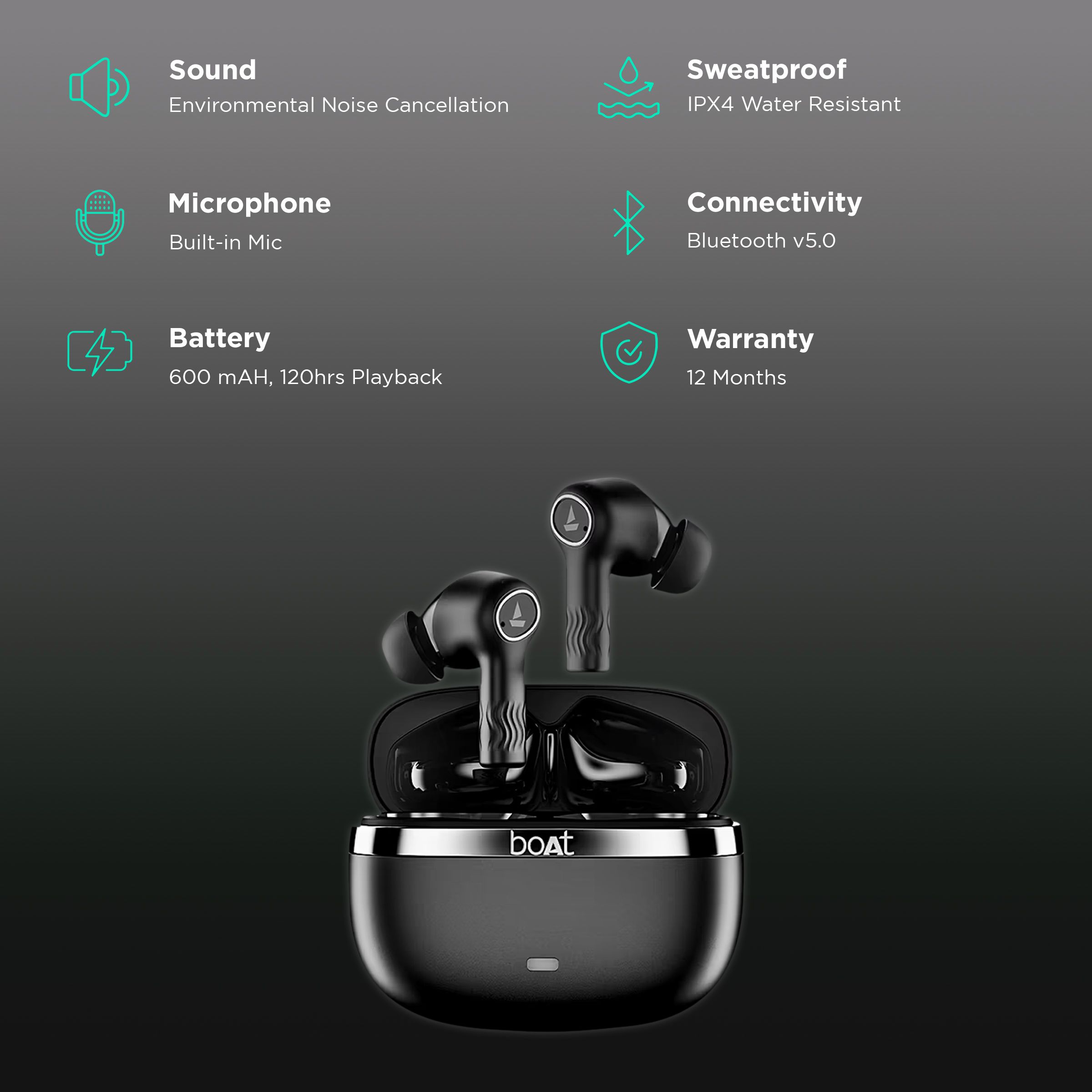 boAt Nirvana Ion TWS Earbuds with Environmental Noise Cancellation (IPX4 Water Resistant, 120 Hours Playback, Charcoal Black)_2