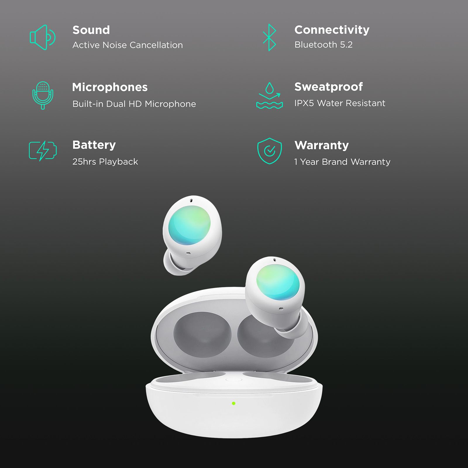 DIZO GoPods Neo TWS Earbuds with Active Noise Cancellation (IPX5 Water Resistant, 28 Hours Playback, White)_2