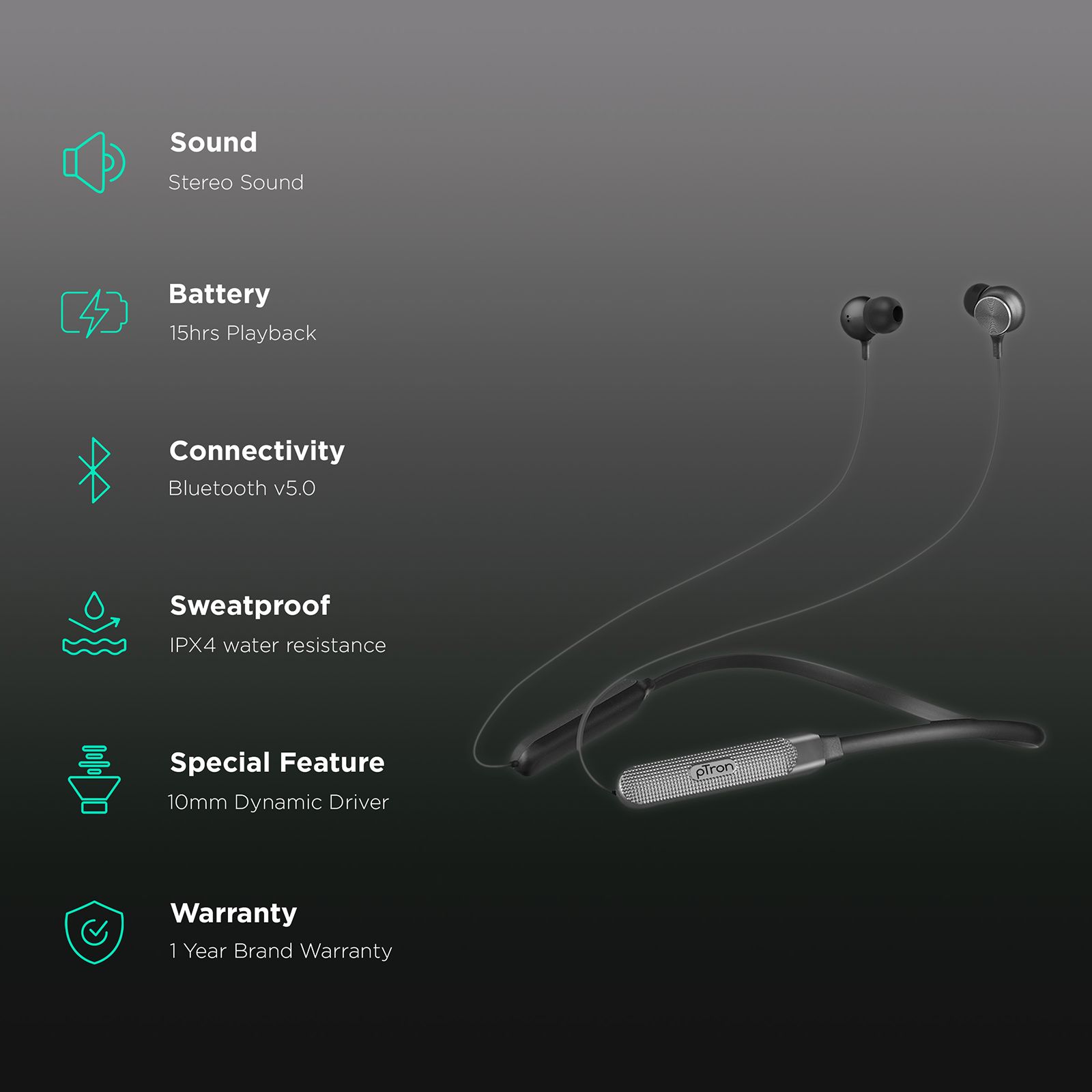 pTron InTunes Classic Neckband with Passive Noise Cancellation (Sweatproof, Upto 15 Hours Playtime, Black/Grey) pTron InTunes Classic Neckband with Passive Noise Cancellation (Sweatproof, Upto 15 Hours Playtime, Black/Grey)_2