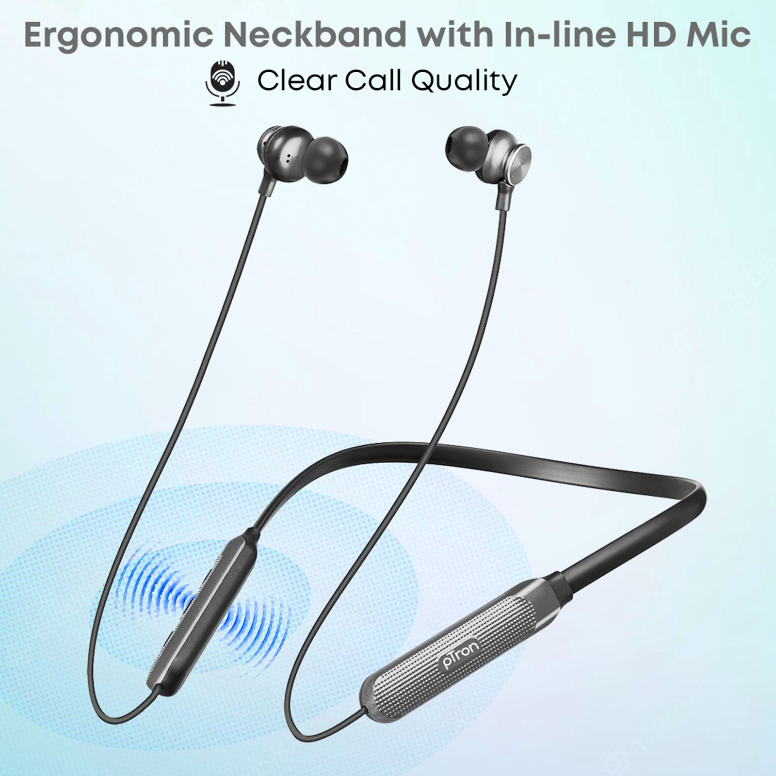 pTron InTunes Classic Neckband with Passive Noise Cancellation (Sweatproof, Upto 15 Hours Playtime, Black/Grey) pTron InTunes Classic Neckband with Passive Noise Cancellation (Sweatproof, Upto 15 Hours Playtime, Black/Grey)_3