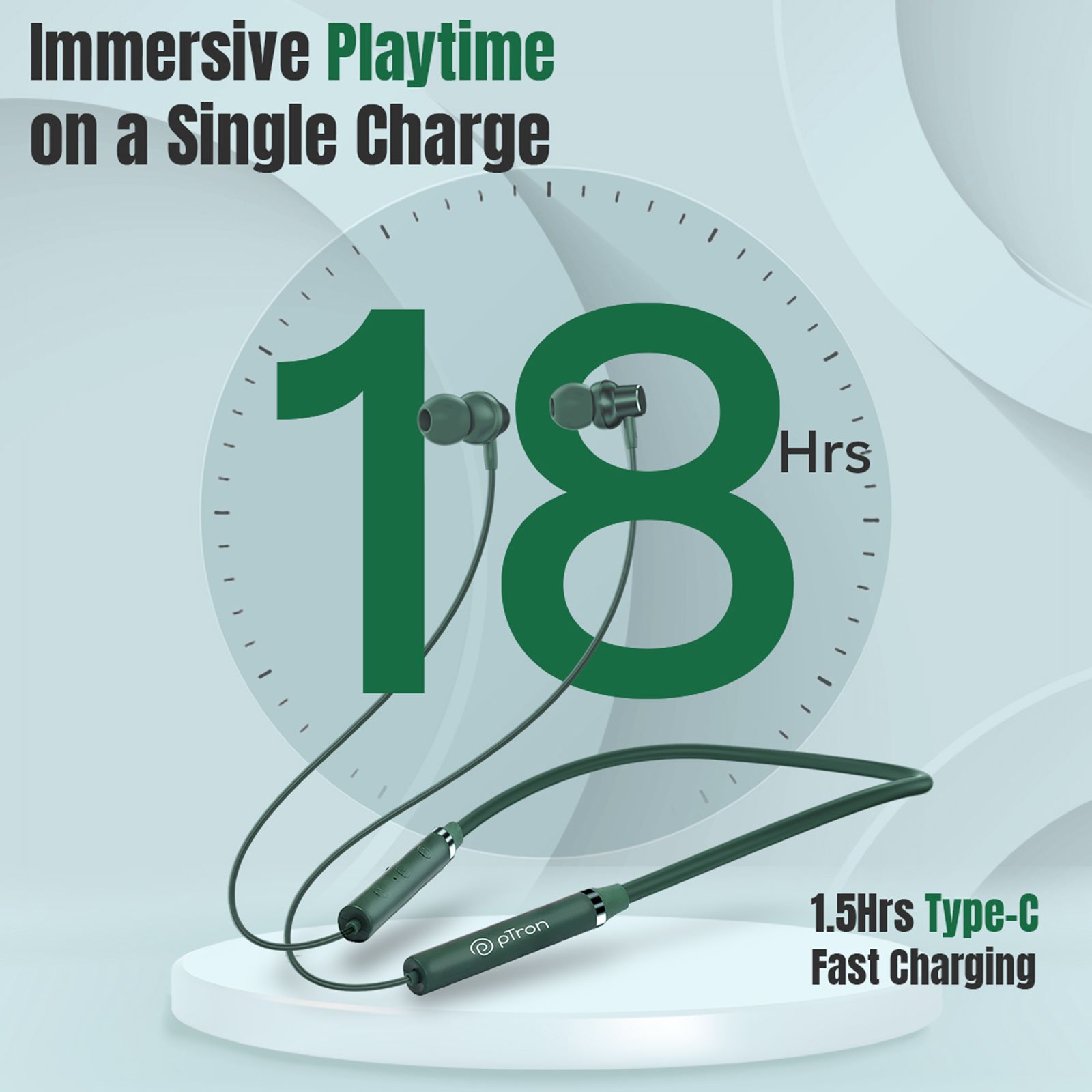 pTron InTunes Magic Neckband with Passive Noise Cancellation (IPX4 Water Resistant, 18 Hours Playtime, Green) pTron InTunes Magic Neckband with Passive Noise Cancellation (IPX4 Water Resistant, 18 Hours Playtime, Green)_3