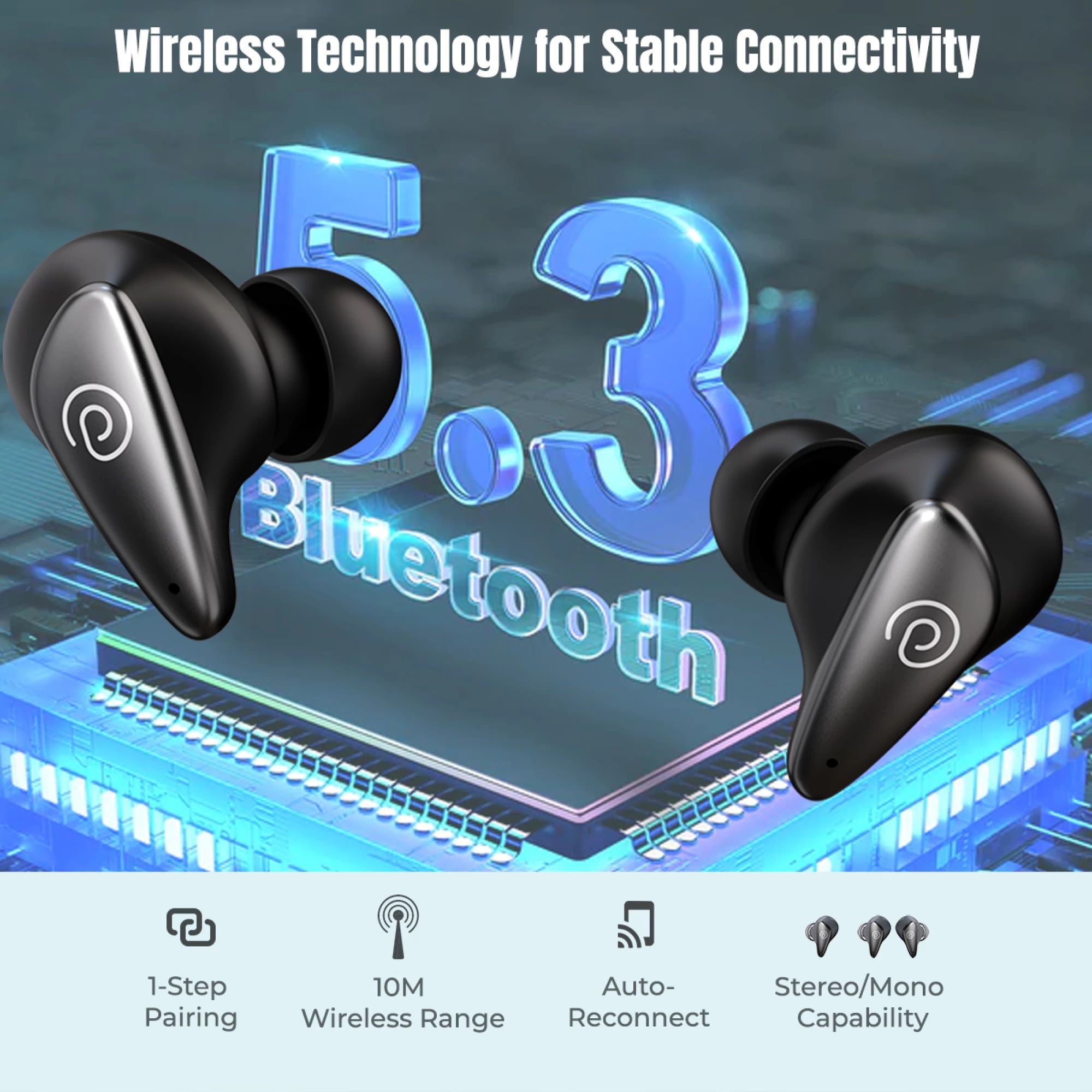 pTron Bassbuds Verse 140318592 TWS Earbuds with Environmental Noise Cancellation (IPX4 Water Resistant, Stereo Calls, Black)_4