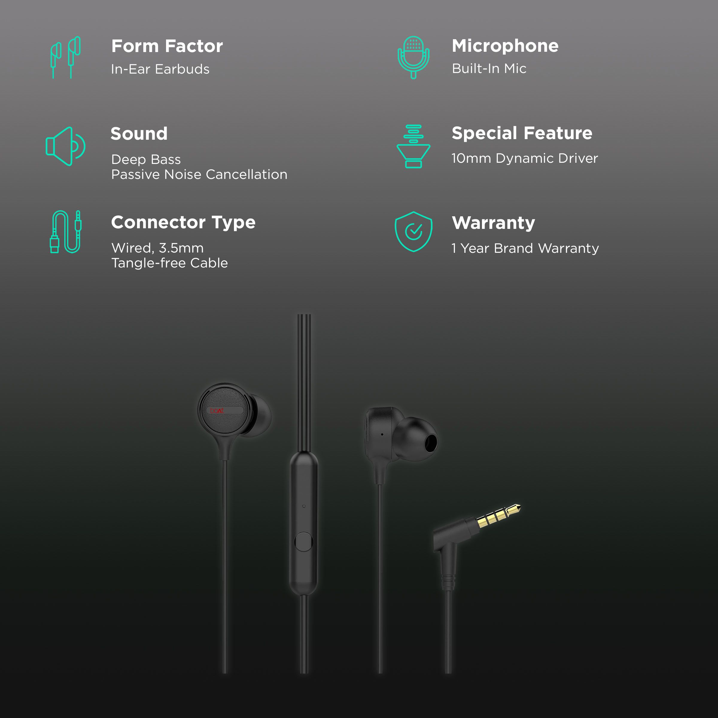 boAt BassHeads 103 Wired Earphone with Mic (In Ear, Black) boAt BassHeads 103 Wired Earphone with Mic (In Ear, Black)_2