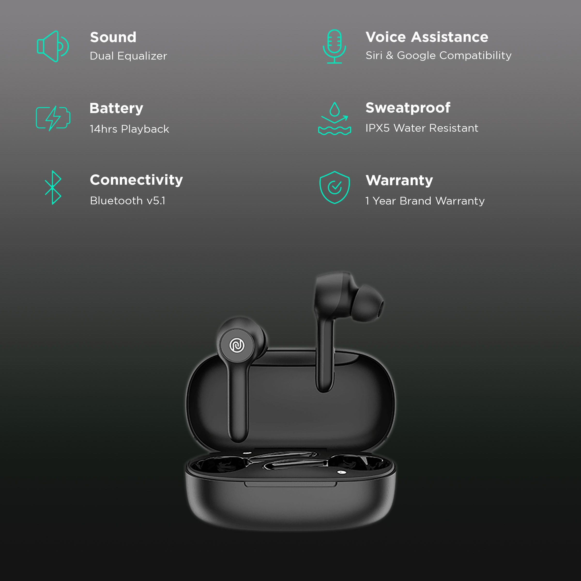noise Buds VS201 TWS Earbuds with Noise Isolation (IPX5 Water Resistant, 6mm Driver, Charcoal Black) noise Buds VS201 TWS Earbuds with Noise Isolation (IPX5 Water Resistant, 6mm Driver, Charcoal Black)_2