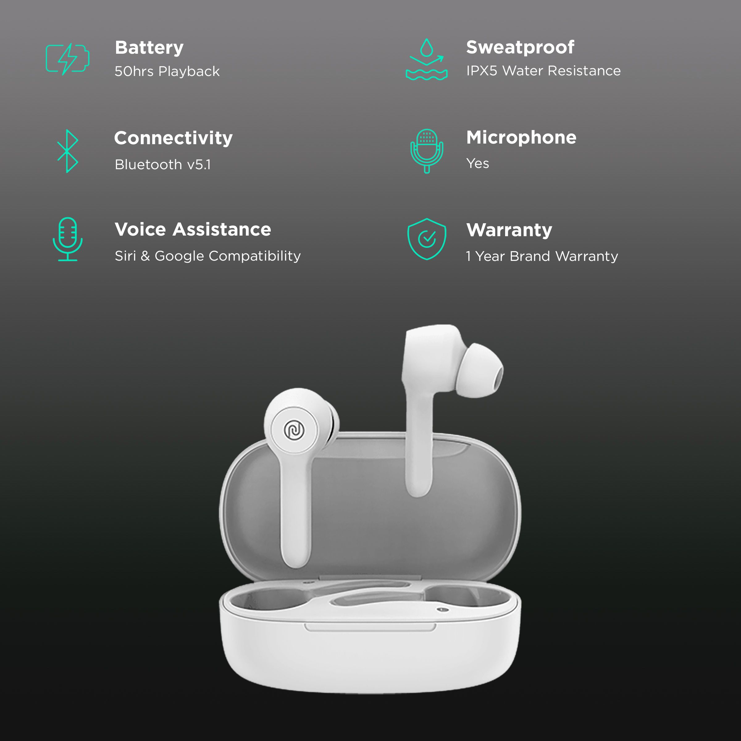 noise Buds VS201 TWS Earbuds (IPX5 Water Resistant, 6mm Driver, Snow White)_2