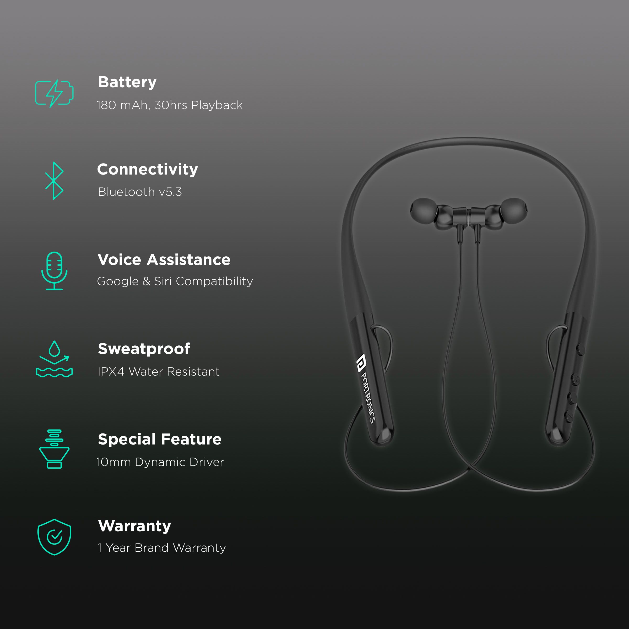 PORTRONICS Harmonics Z4 Neckband (IPX4 Water Resistant, Game Mode, Black) PORTRONICS Harmonics Z4 Neckband (IPX4 Water Resistant, Game Mode, Black)_2