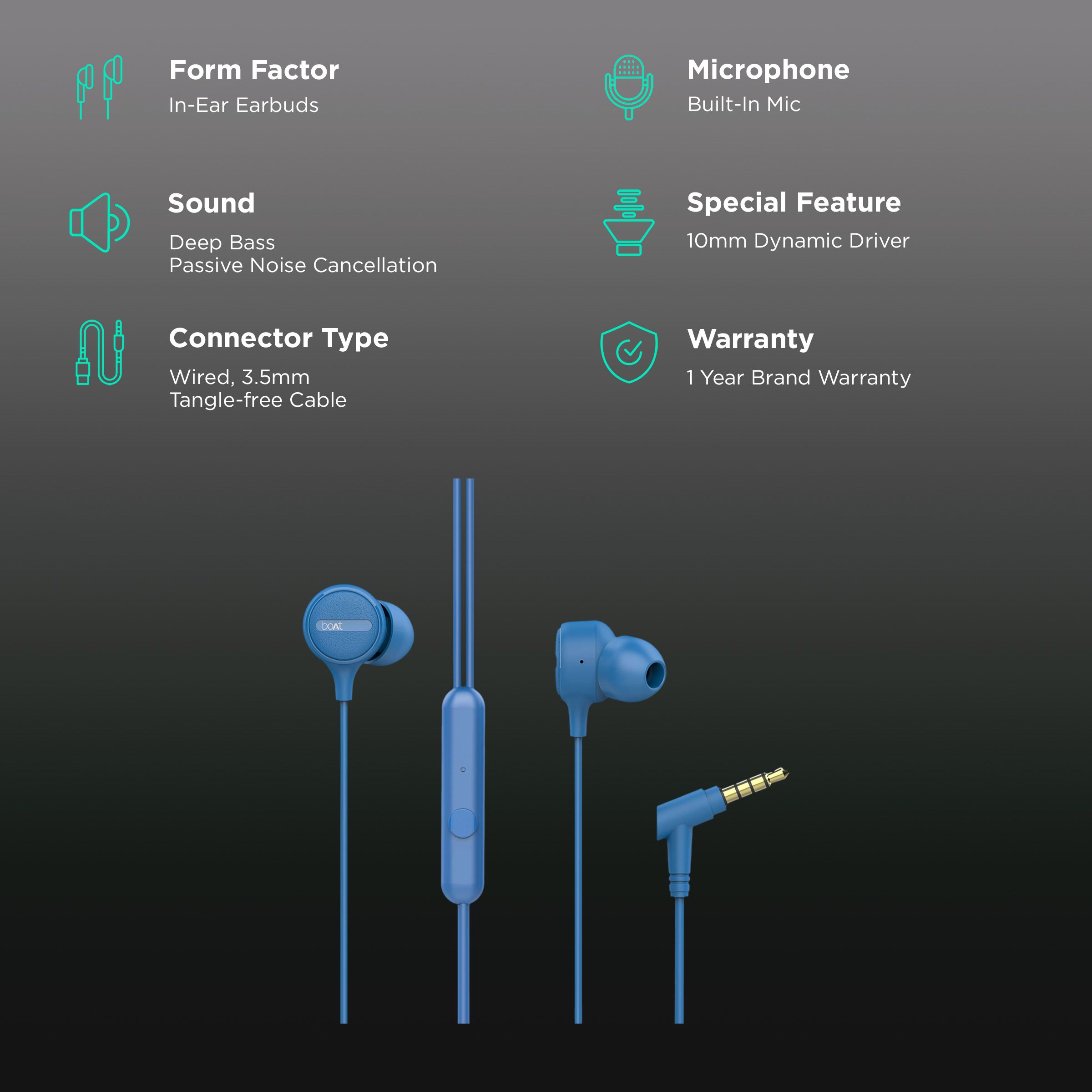boAt BassHeads 103 Wired Earphone with Mic (In Ear, Blue) boAt BassHeads 103 Wired Earphone with Mic (In Ear, Blue)_2