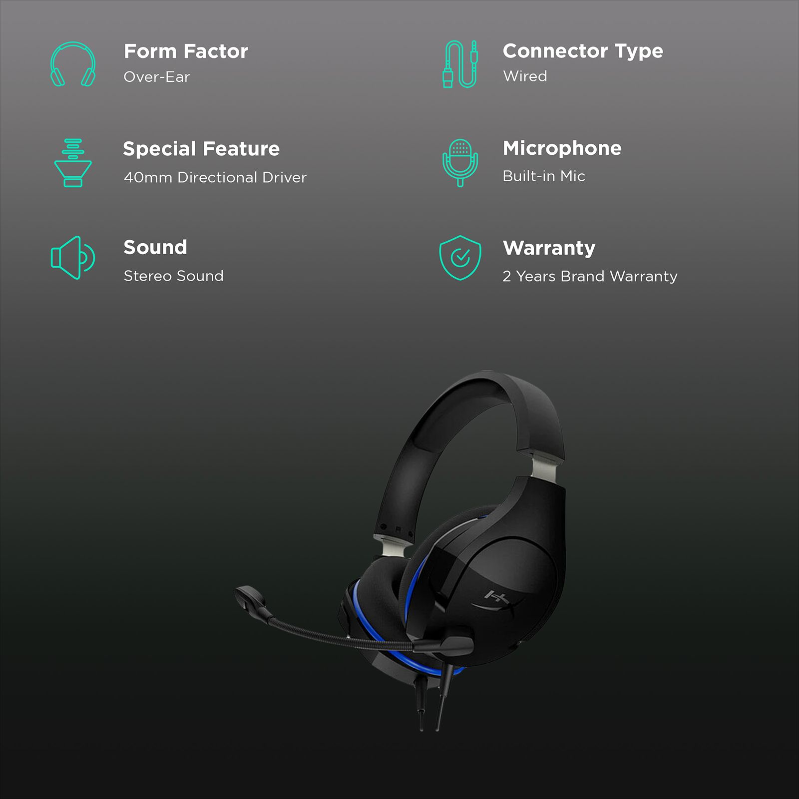 HyperX Cloud Stinger Core 4P5J8AA Wired Gaming Headset (40mm Drivers, Over Ear, Black and Blue)_2