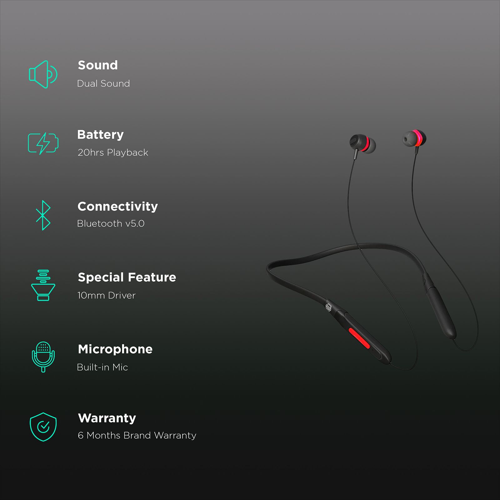 Nu Republic Jive J2 Neckband with Passive Noise Isolation ( X-Bass Technology, Red) Nu Republic Jive J2 Neckband with Passive Noise Isolation ( X-Bass Technology, Red)_2