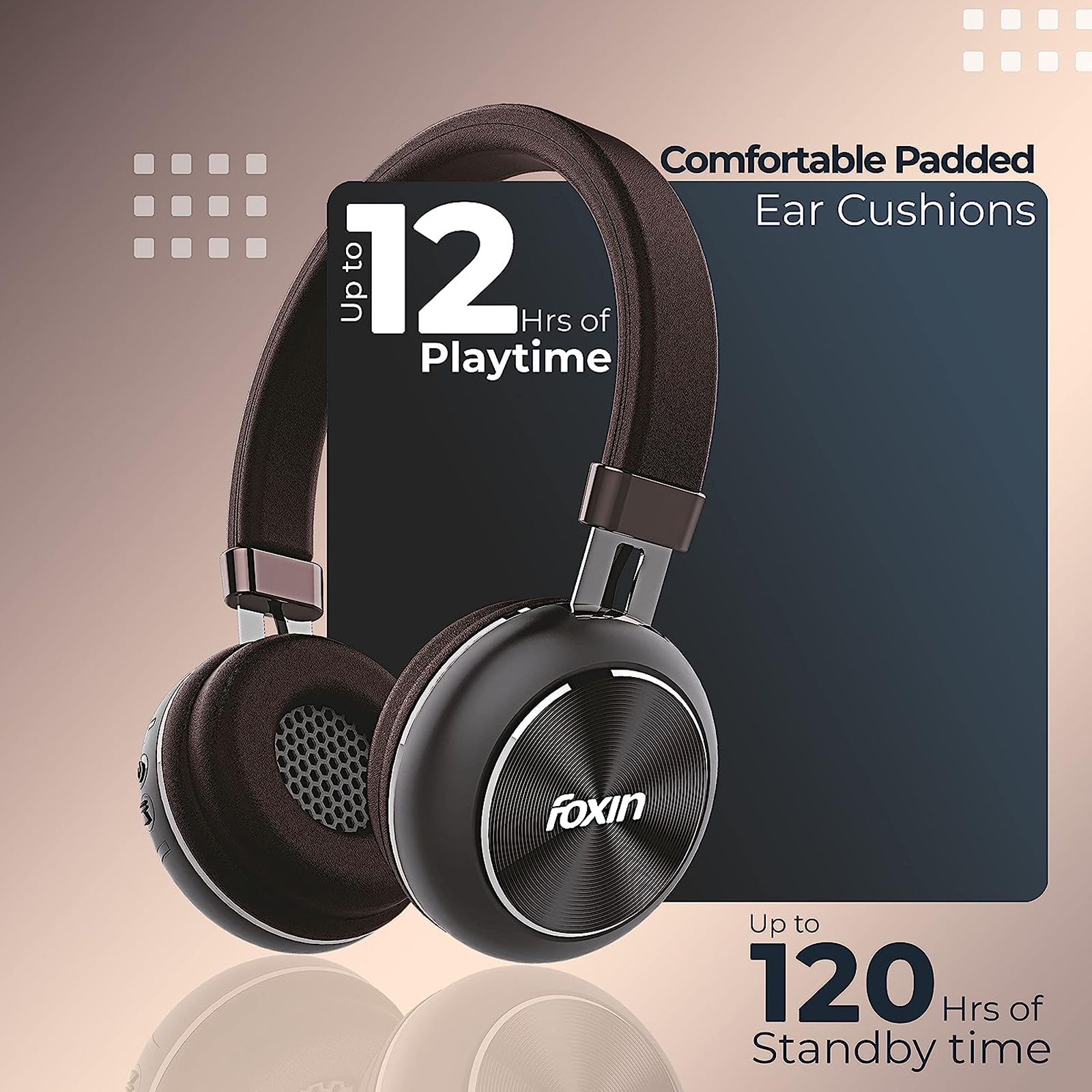 Foxin Supreme 321 FOXHED0137 Bluetooth Headphone with Mic (40mm Dynamic Driver, Over Ear, Brown and Black) Foxin Supreme 321 FOXHED0137 Bluetooth Headphone with Mic (40mm Dynamic Driver, Over Ear, Brown and Black)_3