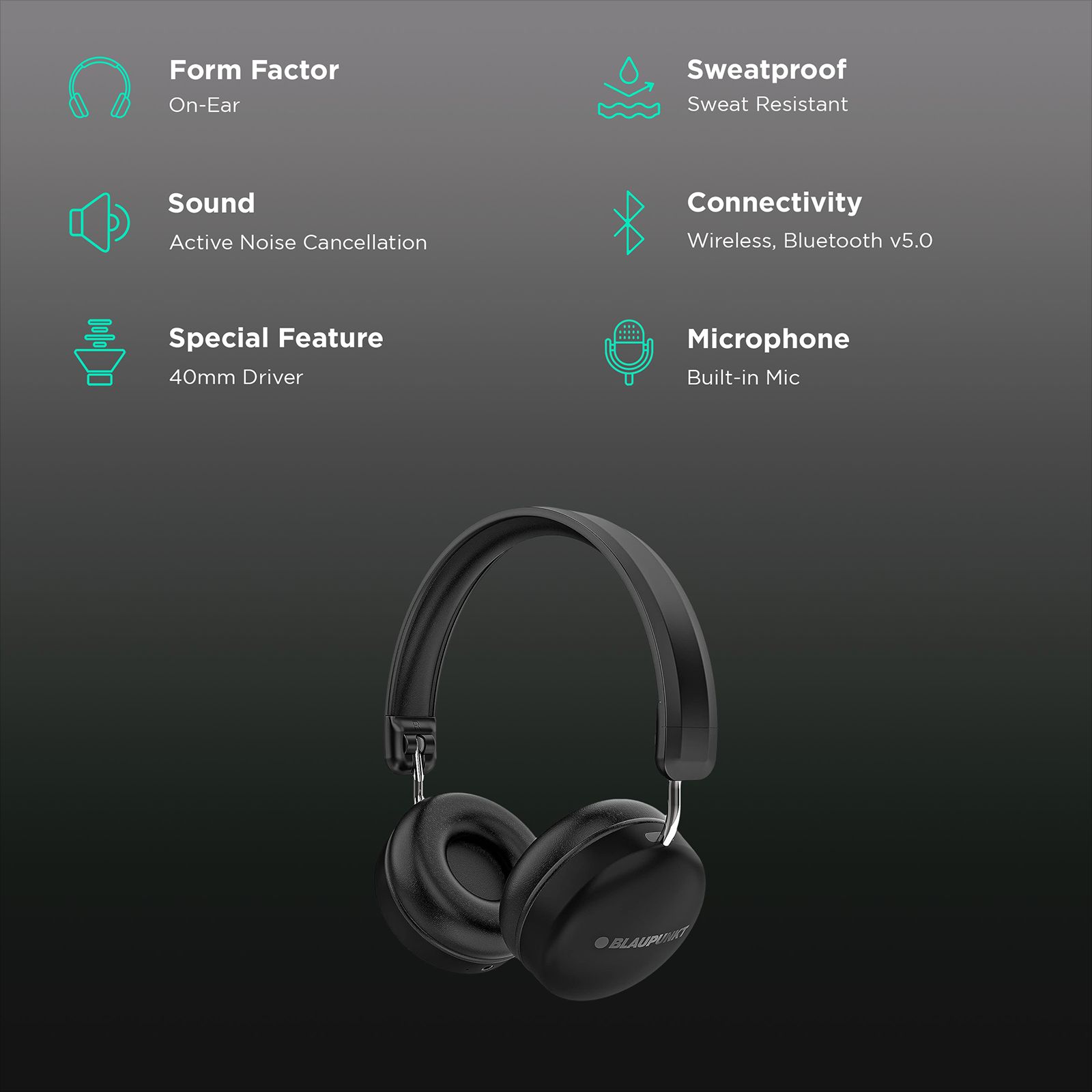 Blaupunkt BH51 Bluetooth Headphone with Mic (HD Sound, On Ear, Black)_2