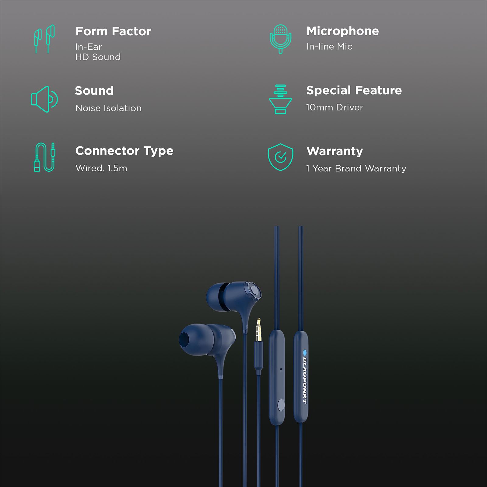 Blaupunkt EM01 Wired Earphone with Mic (In Ear, Blue) Blaupunkt EM01 Wired Earphone with Mic (In Ear, Blue)_2