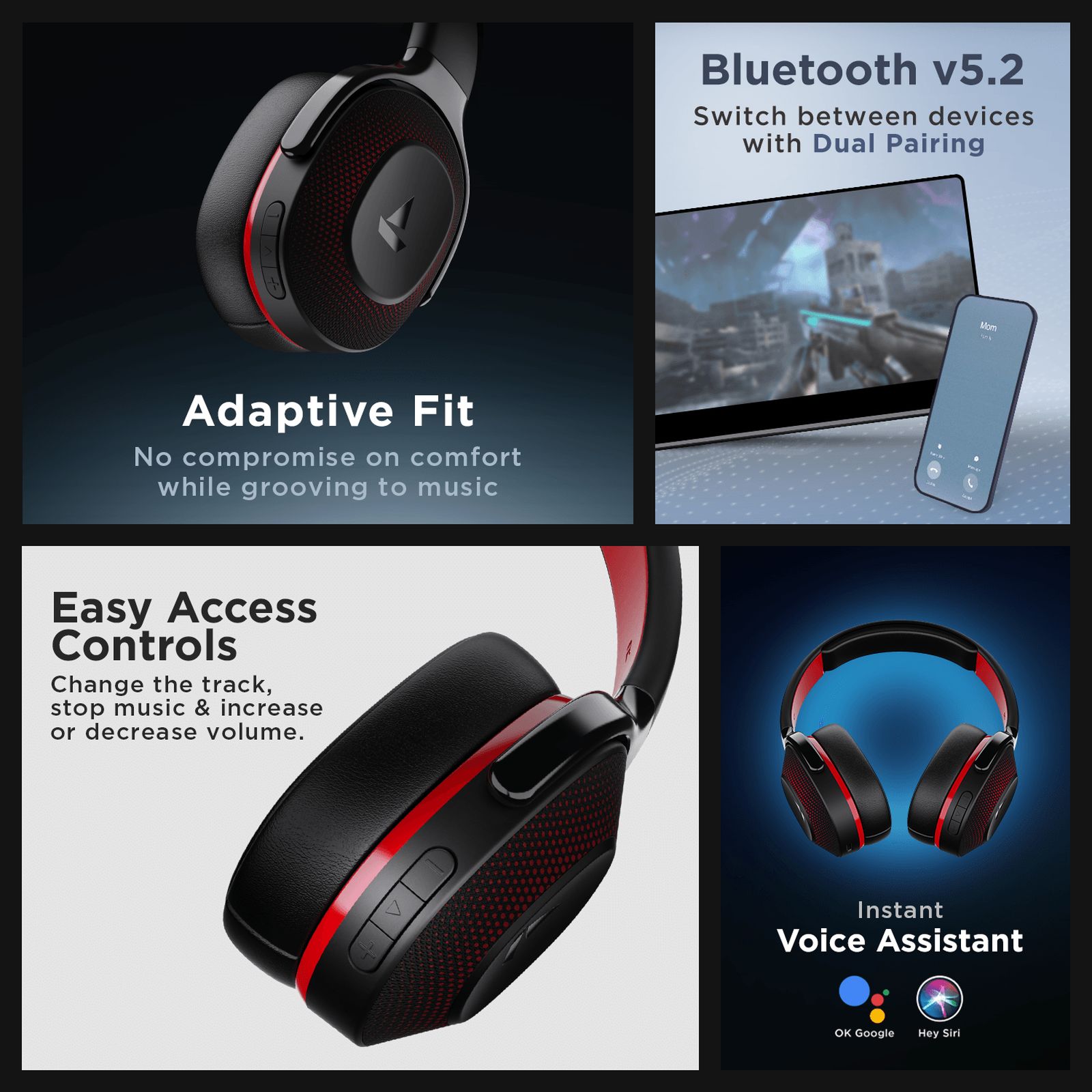boAt Rockerz 425 Bluetooth Headphone with Mic (Environmental Noise Cancellation, Over Ear, Active Black)_4