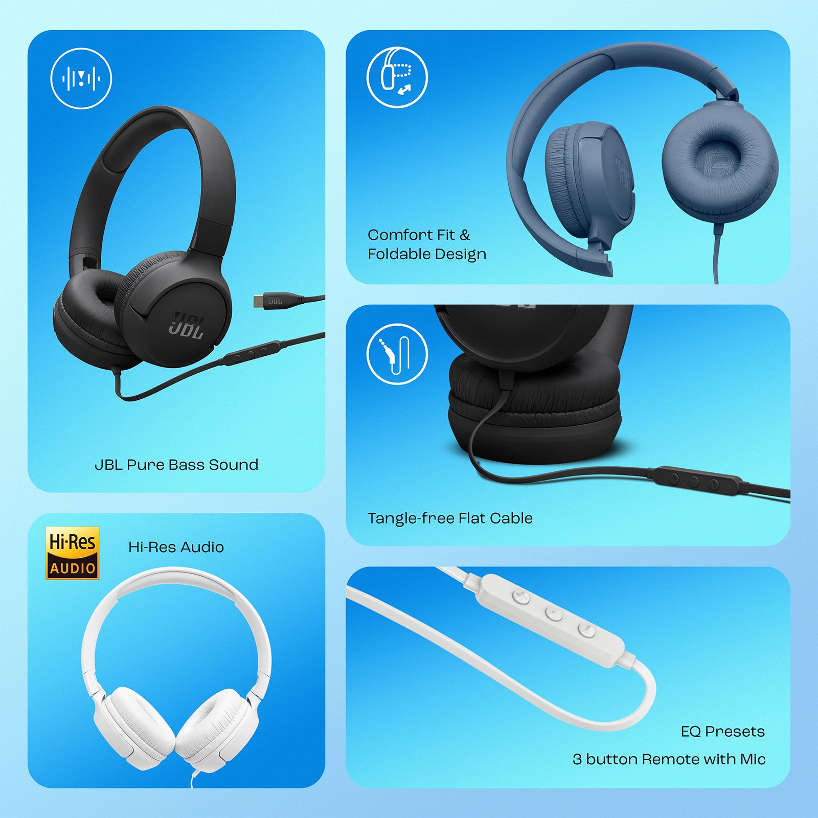 JBL Tune 520C JBLT520CBLU Wired Headphone with Mic (USB Type-C Connector, On Ear, Blue)_12