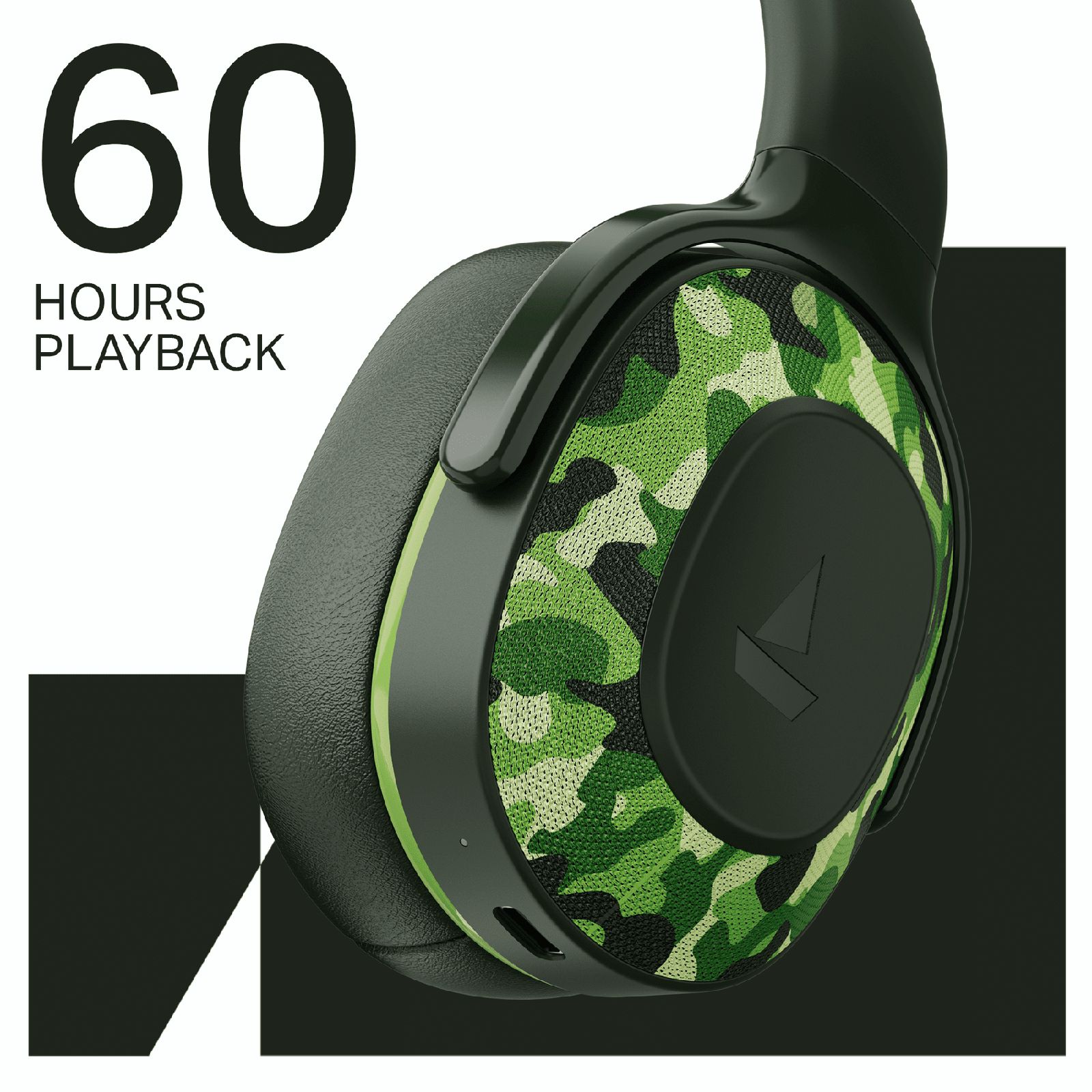 boAt Rockerz 413 Bluetooth Headphone with Mic (60 Hours Playback, Over Ear, Army Green)_4