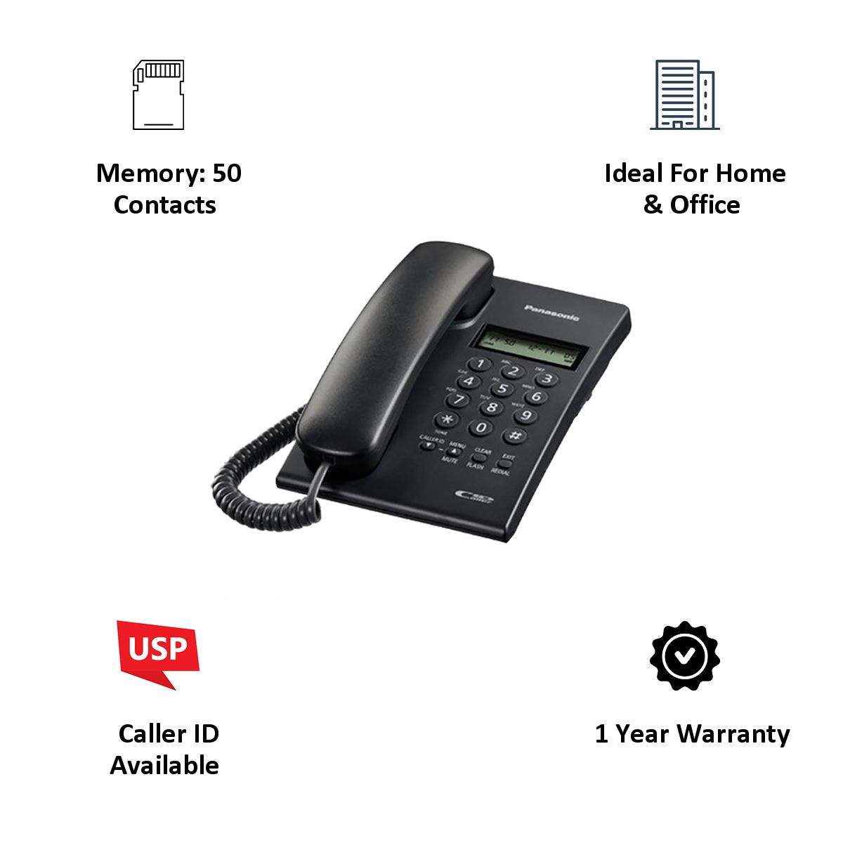 Panasonic Corded Phone (KX-TSC60SX, Black) Panasonic Corded Phone (KX-TSC60SX, Black)_3