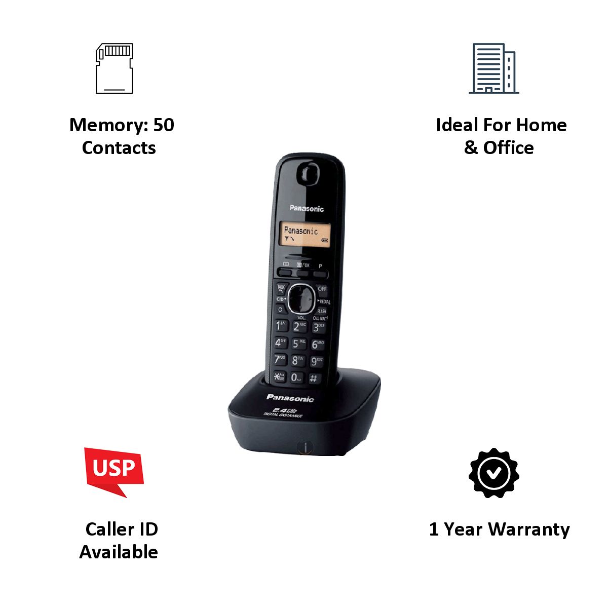 Panasonic Digital Cordless Phone (KX-TG3411SX, Black) Panasonic Digital Cordless Phone (KX-TG3411SX, Black)_2