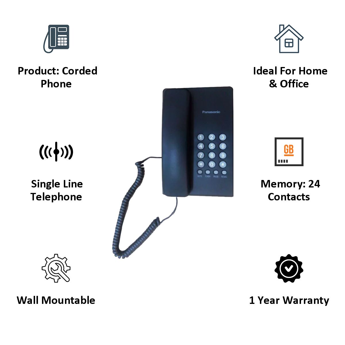 Panasonic Corded Phone (KX-TS400MX, Black) Panasonic Corded Phone (KX-TS400MX, Black)_2