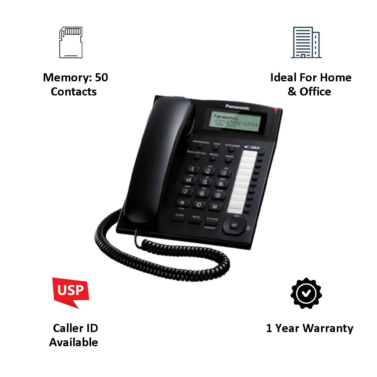 Panasonic Corded Phone (KX-TS880, Black) Panasonic Corded Phone (KX-TS880, Black)_3