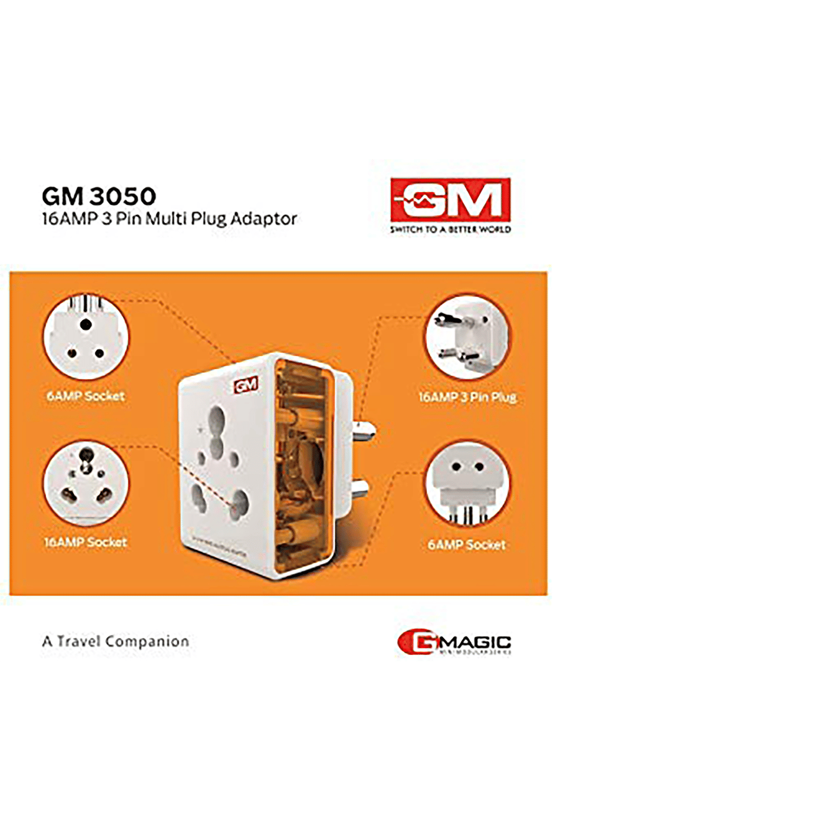 GM Modular 16 Amp 3 Pin Multi Plug Adapter (3050, Black)_6