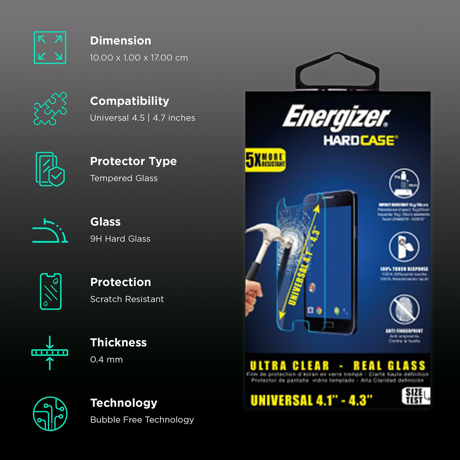 Energizer Universal Tempered Glass Screen Guard for Mobiles (Fingerprint Resistant) Energizer Universal Tempered Glass Screen Guard for Mobiles (Fingerprint Resistant)_3