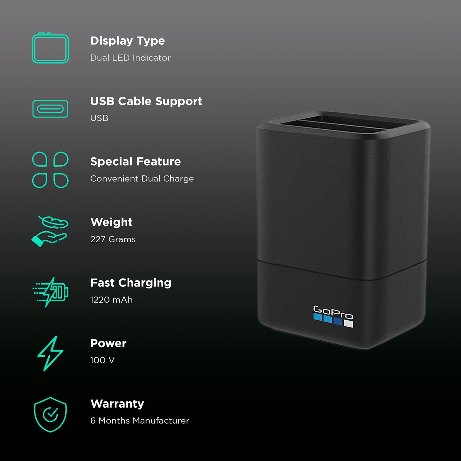 GoPro Dual Camera Battery Charger for HERO 5, HERO 6 & HERO 7_2