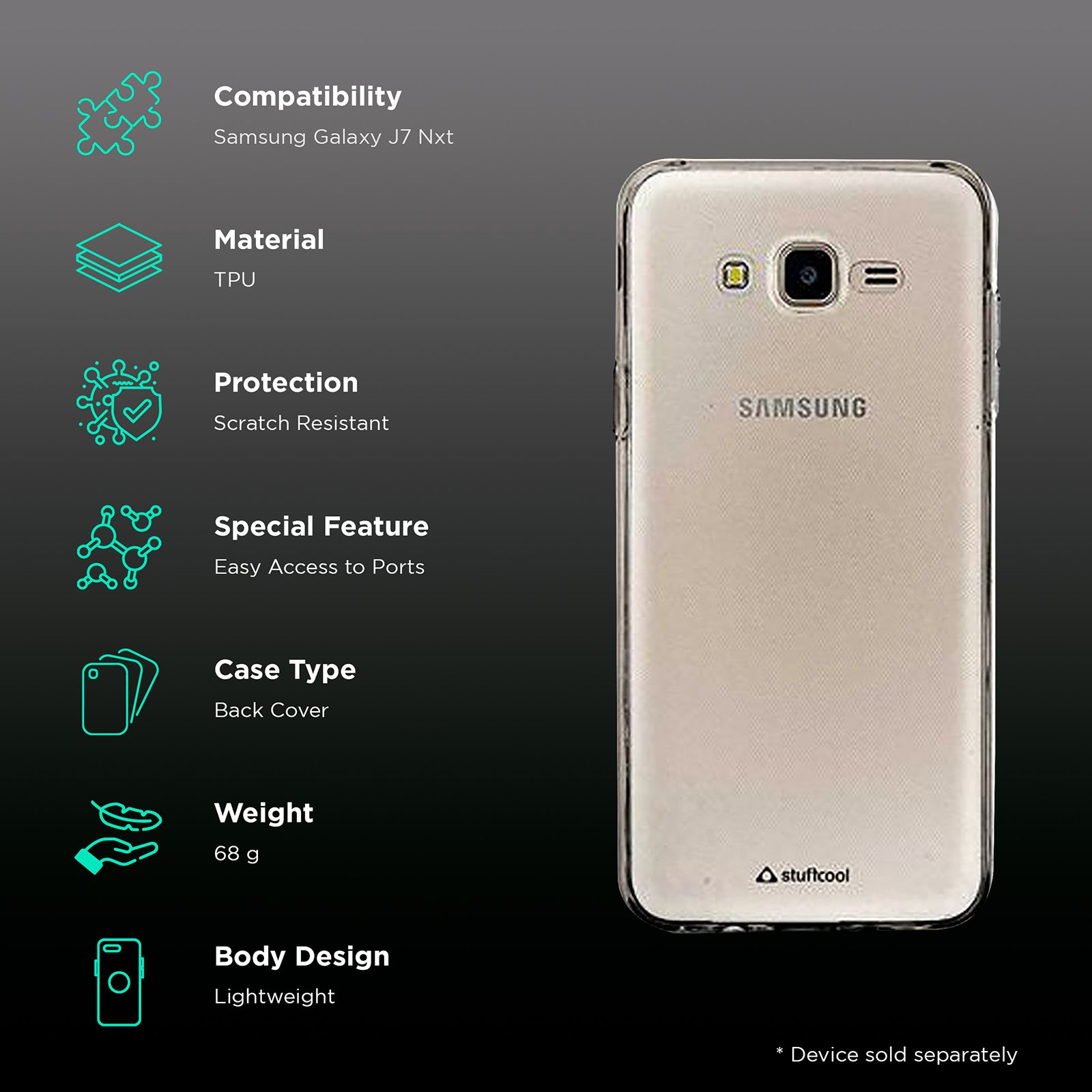 stuffcool PRSGJ7NXT Soft TPU Back Cover for Samsung Galaxy J7 Nxt (Camera Protection, Transparent)_2