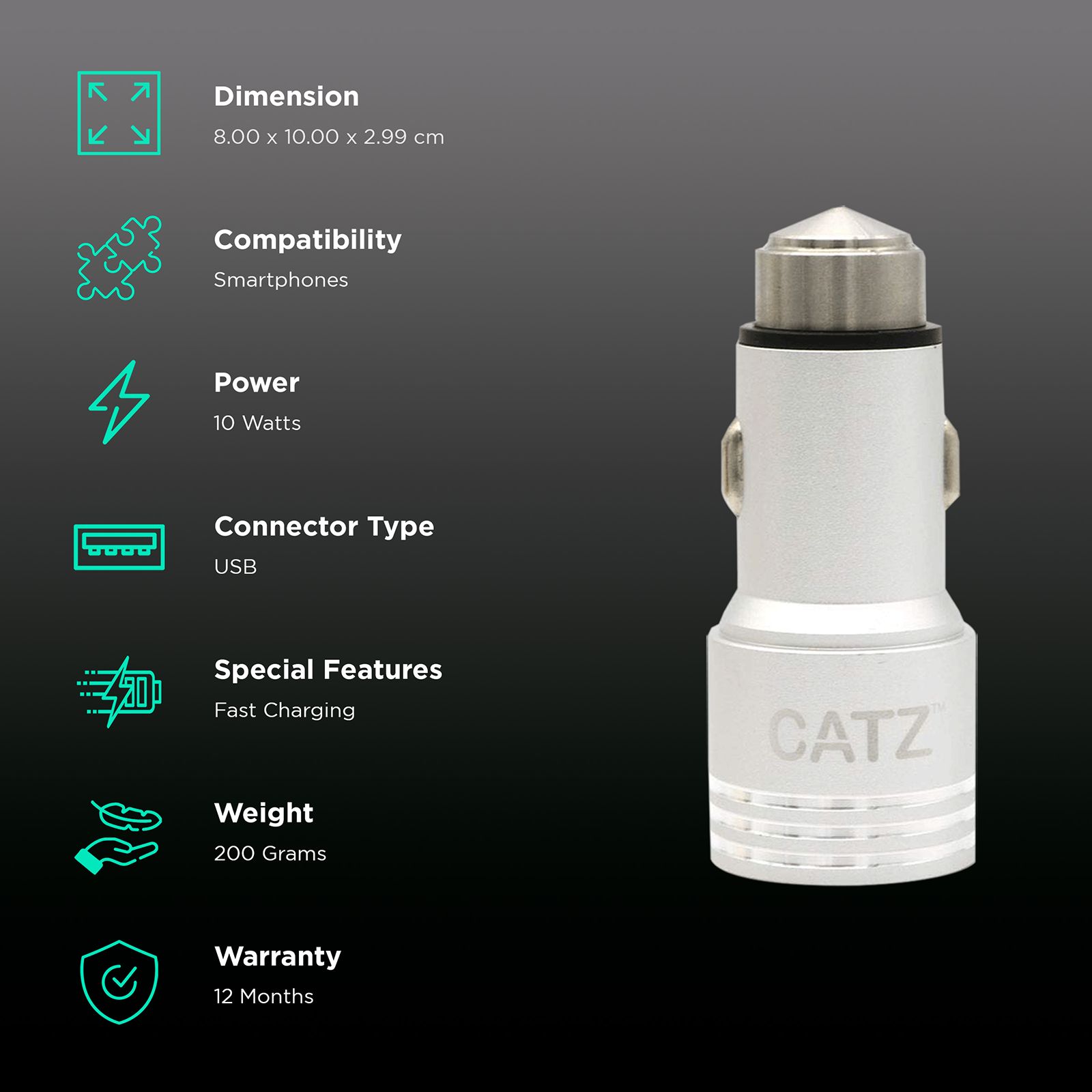 Brilyant 2 Ampere 2 USB Ports Car Charging Adapter (Compact Design, CZ-CC2-SV, Silver)_2