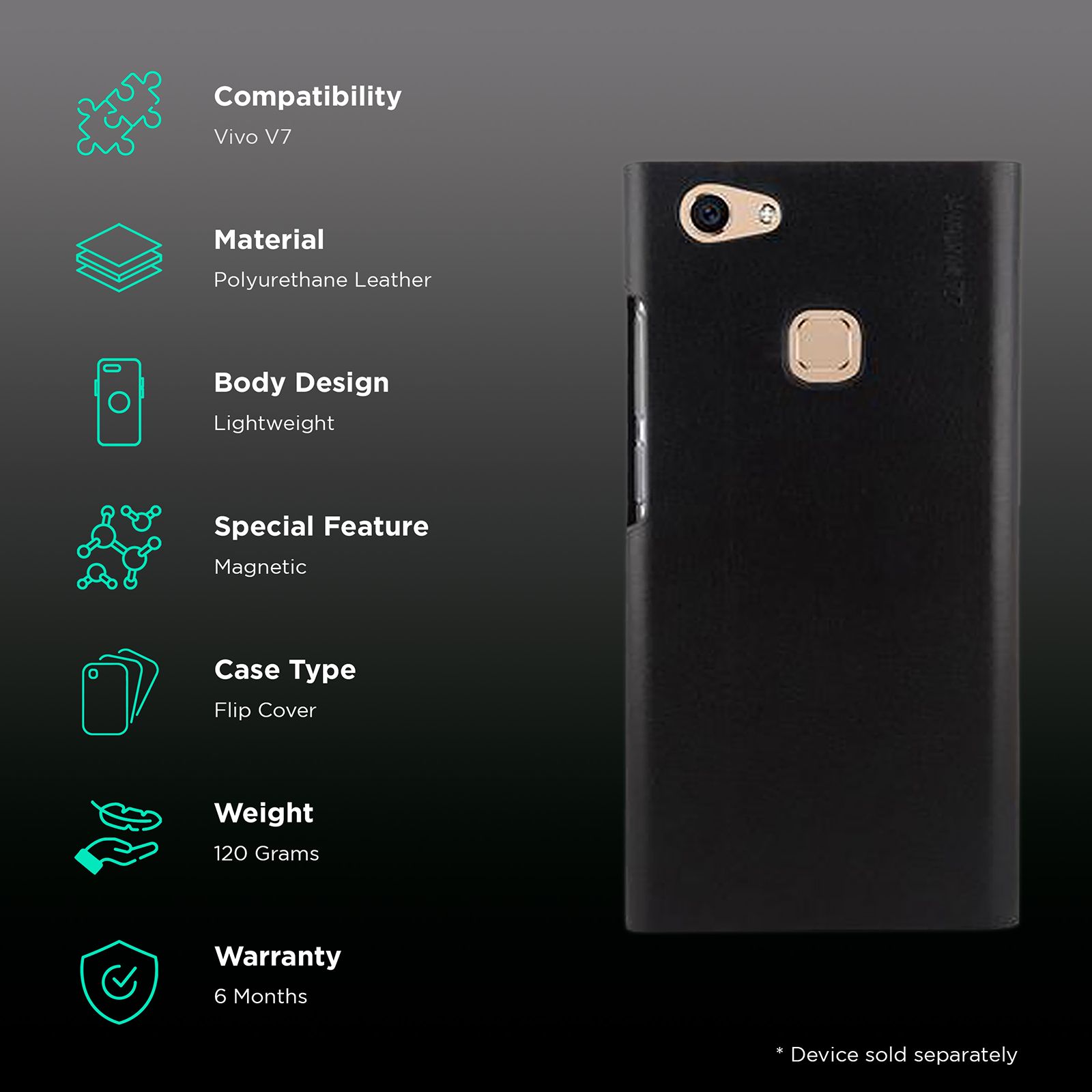 stuffcool Flipit Soft Polyurethane Leather Flip Cover for vivo V7 (Built-in Magnetic Flip Closure Lock, Black) stuffcool Flipit Soft Polyurethane Leather Flip Cover for vivo V7 (Built-in Magnetic Flip Closure Lock, Black)_2
