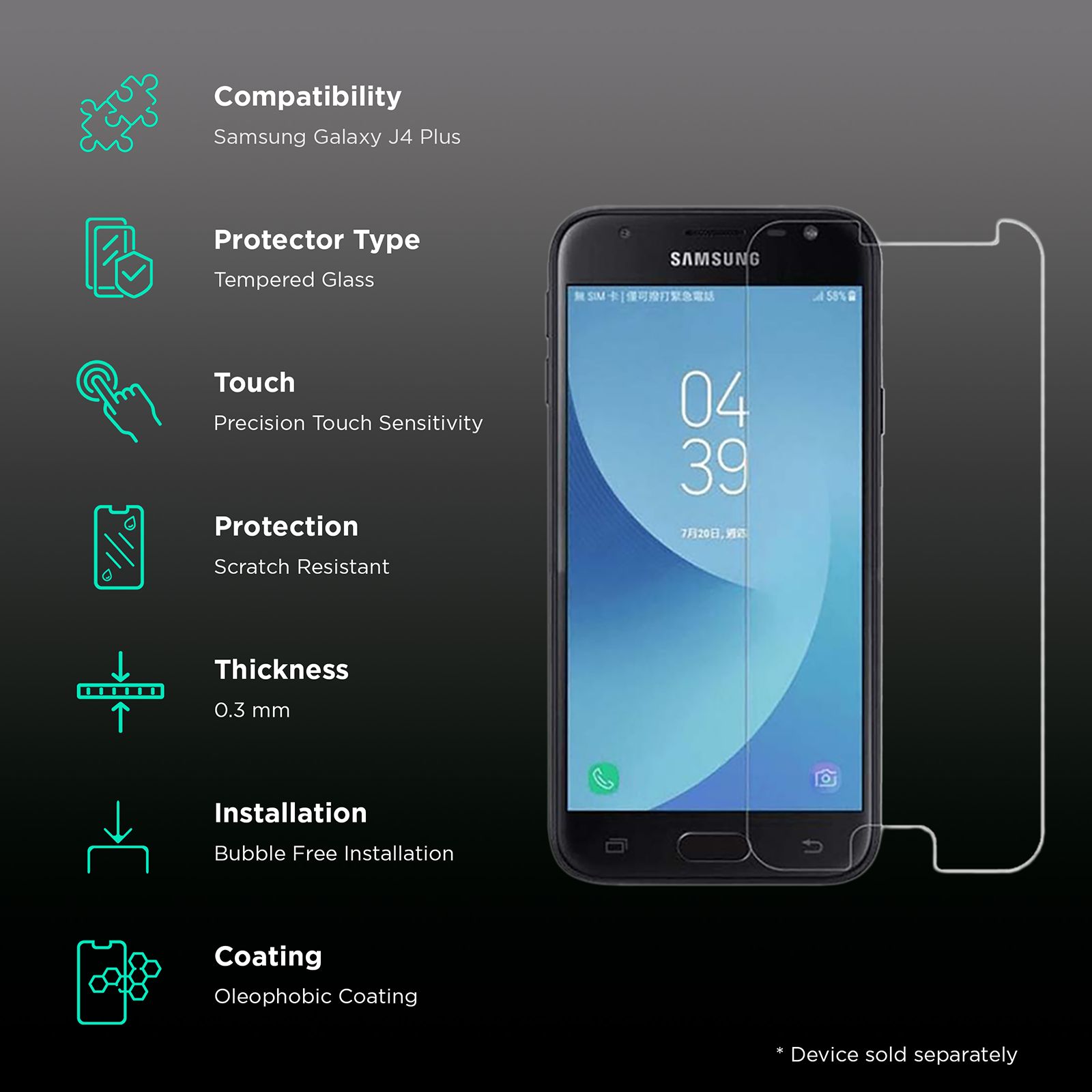scratchgard TGS Tempered Glass for Samsung Galaxy J4 Plus (Full Touch Sensitivity)_3