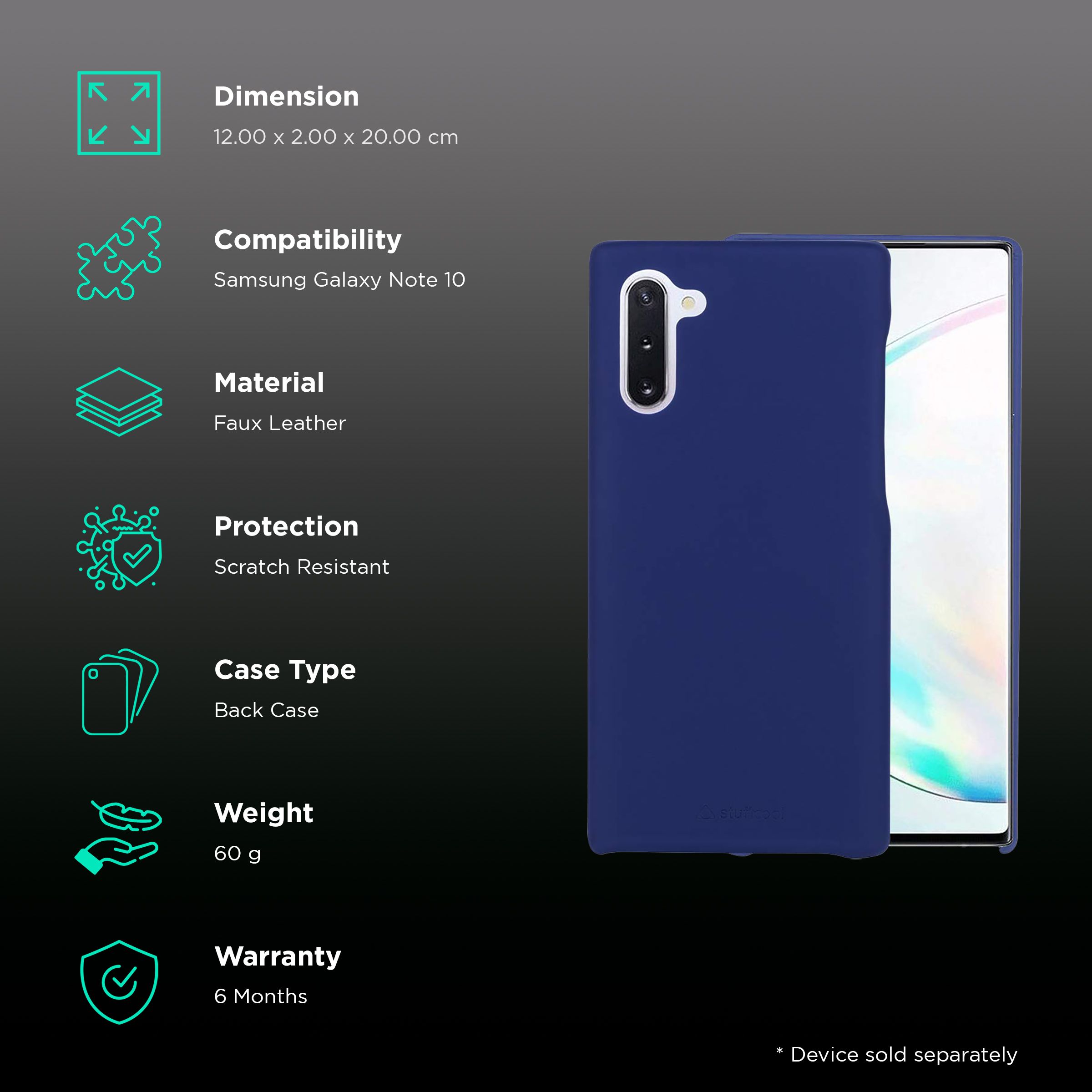 stuffcool Uni Faux Leather Back Cover for SAMSUNG Galaxy Note 10 (Scratch Resistant, Blue) stuffcool Uni Faux Leather Back Cover for SAMSUNG Galaxy Note 10 (Scratch Resistant, Blue)_2
