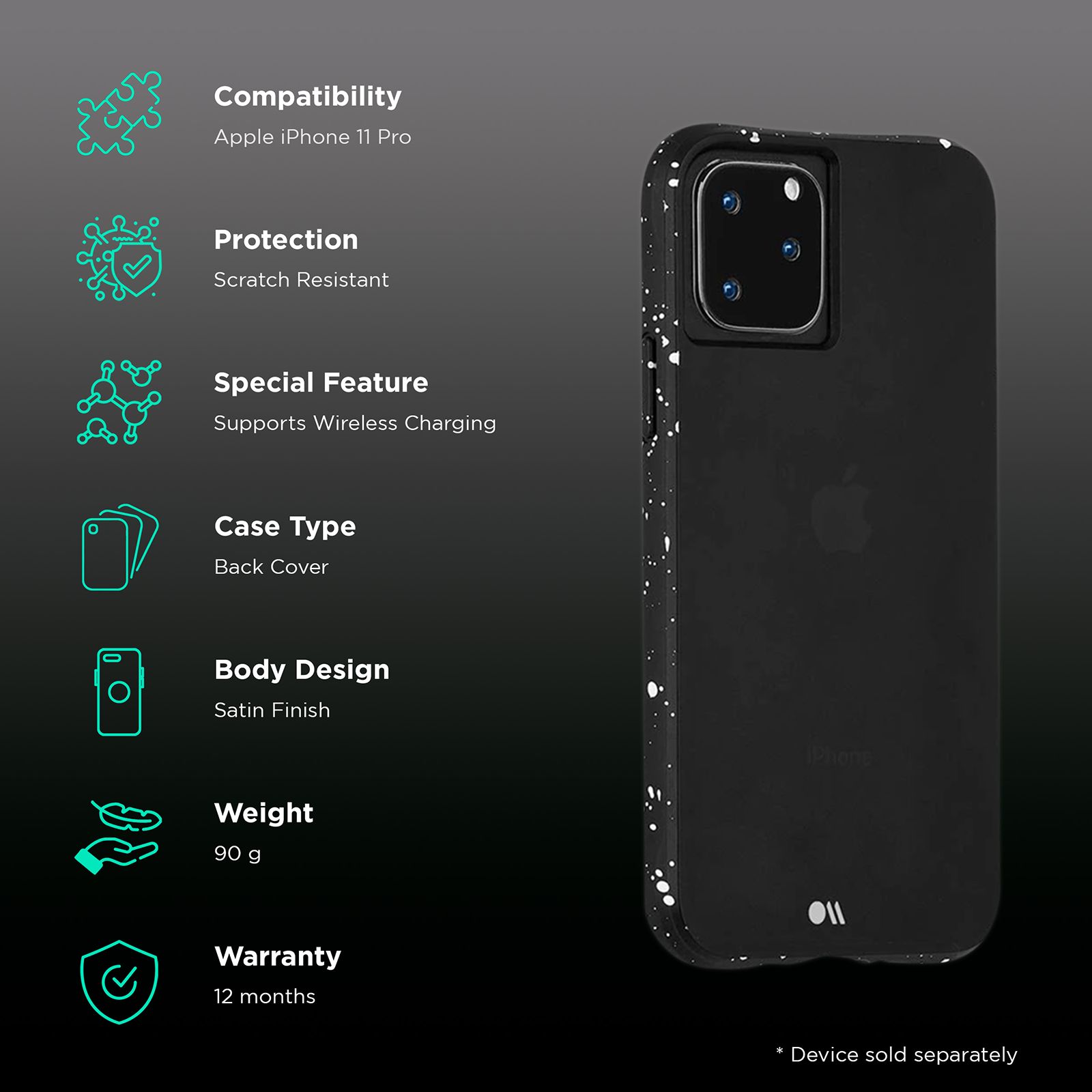 Case-Mate Back Cover for Apple iPhone 11 Pro (Camera Protection, Active Black)_2