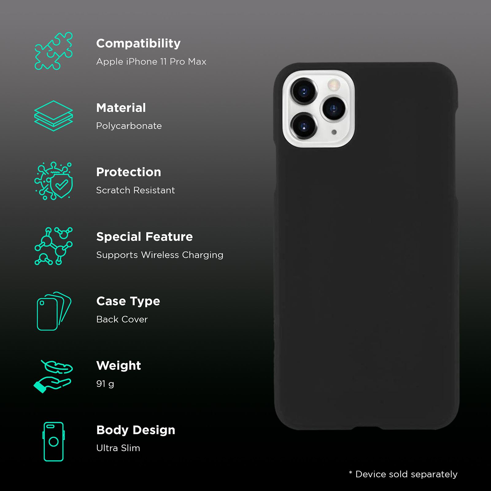 Case-Mate Barely Polycarbonate Back Cover for Apple iPhone 11 Pro Max (Anti Scratch, Black) Case-Mate Barely Polycarbonate Back Cover for Apple iPhone 11 Pro Max (Anti Scratch, Black)_2