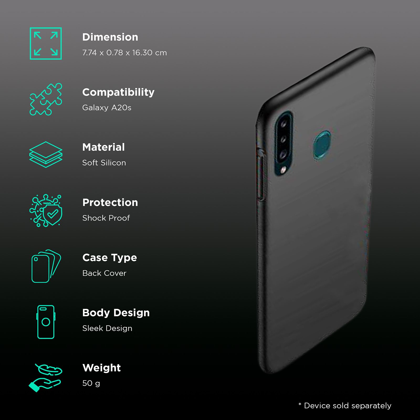 scratchgard 446 Silicone Back Cover for Galaxy A20s (Sleek Design,, Black) scratchgard 446 Silicone Back Cover for Galaxy A20s (Sleek Design,, Black)_2