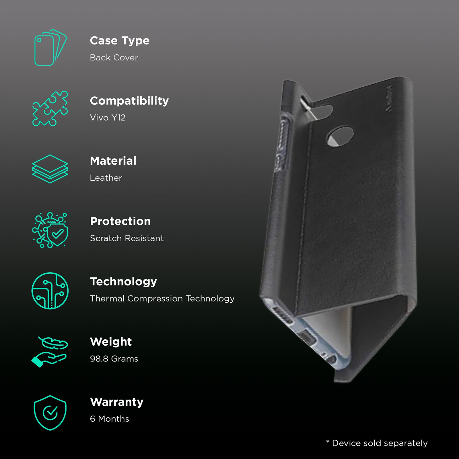 stuffcool Leather Flip Cover for vivo Y12 (Scratch Resistant, Black) stuffcool Leather Flip Cover for vivo Y12 (Scratch Resistant, Black)_2