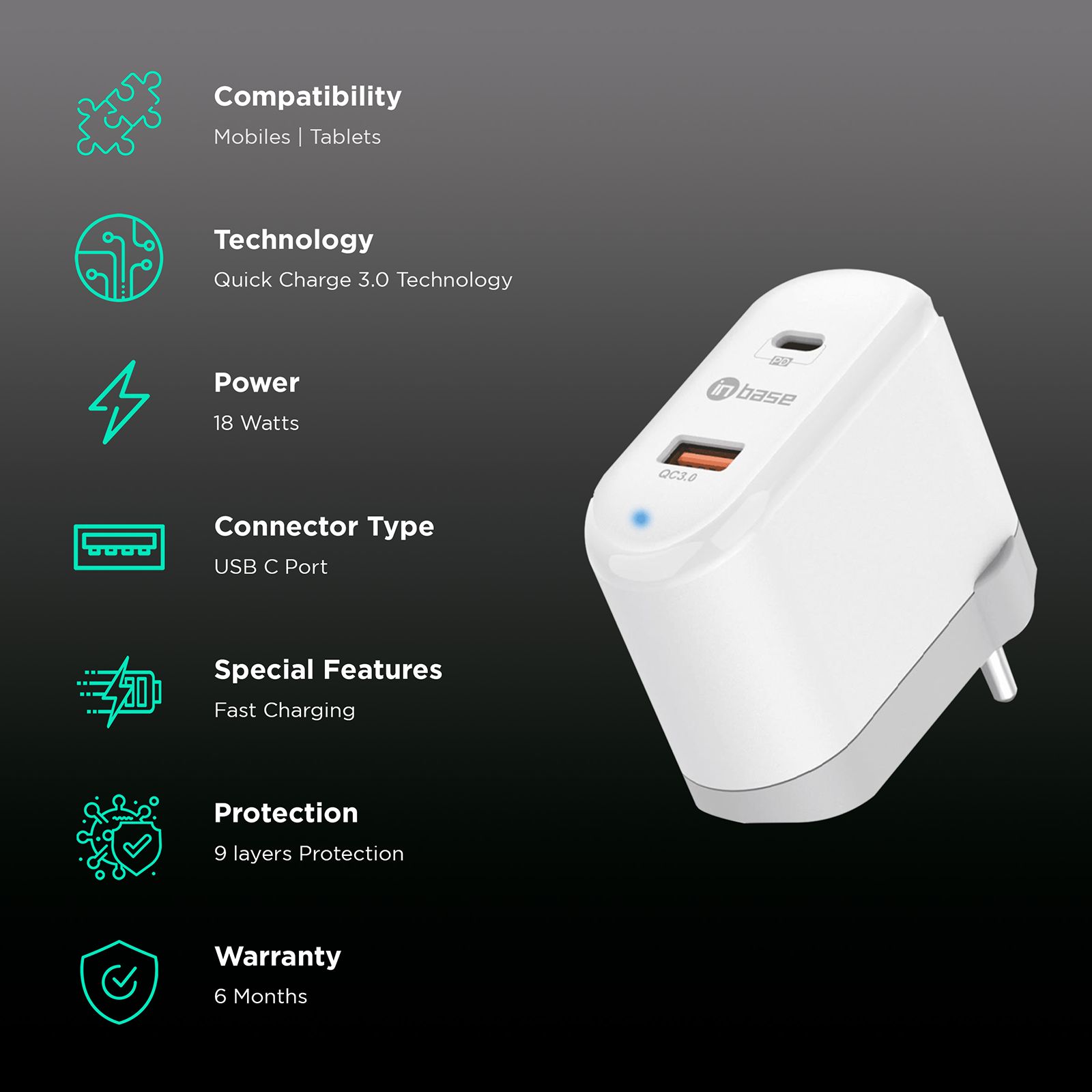 in base 18W Type C Fast Charger (Adapter Only, Quick Charge 3.0, White)_2