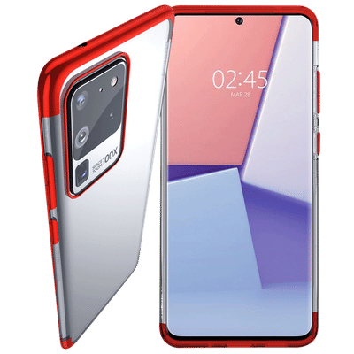 in base Luxury Polyurethane Back Cover for SAMSUNG Galaxy S20 Ultra (Lightweight, Clear with Red)