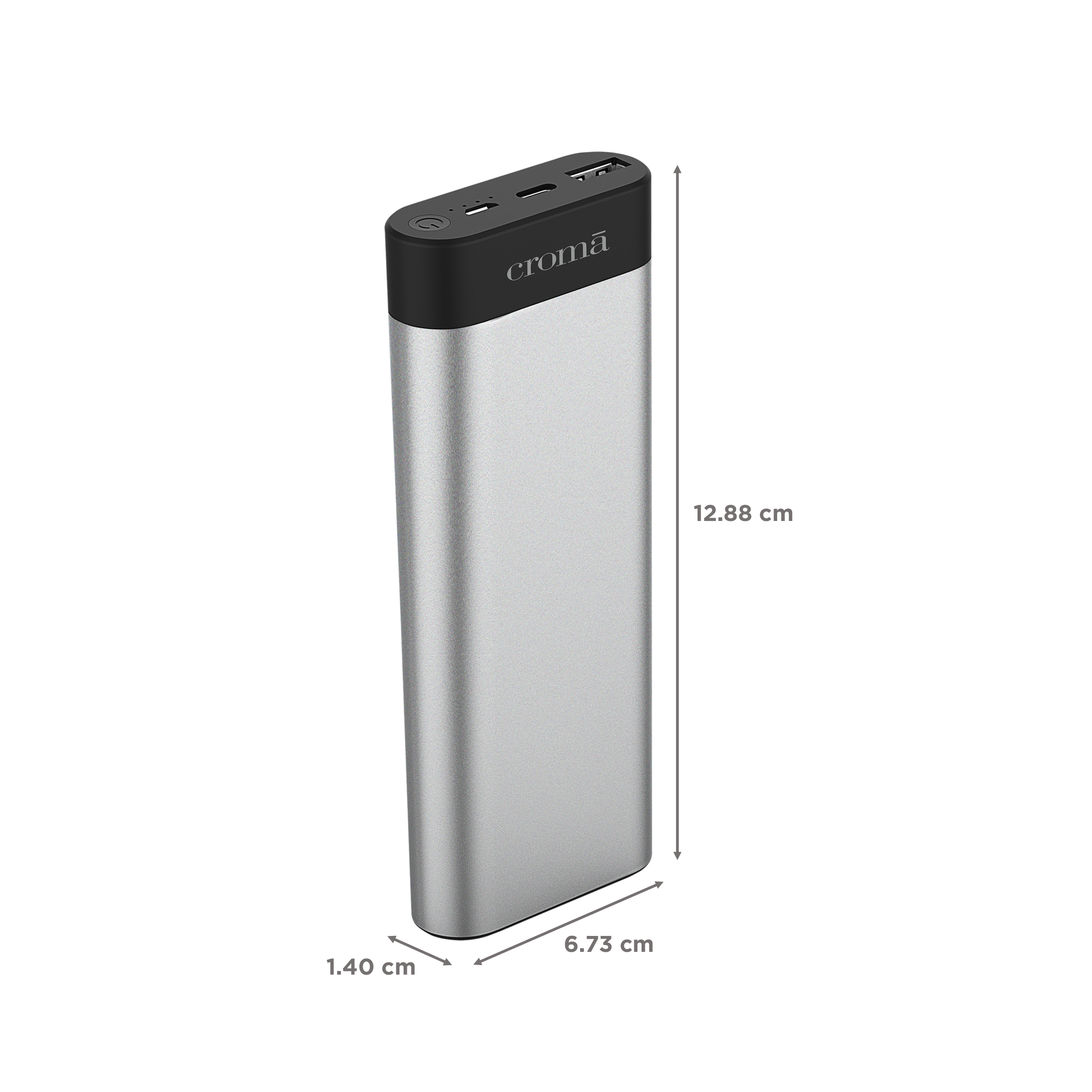 Croma 15600 mAh 45W Fast Charging Power Bank (1 Type C, 1 Micro USB & 1 Type A Ports, Aluminium Casing, Over Charge Protection, Silver)_2