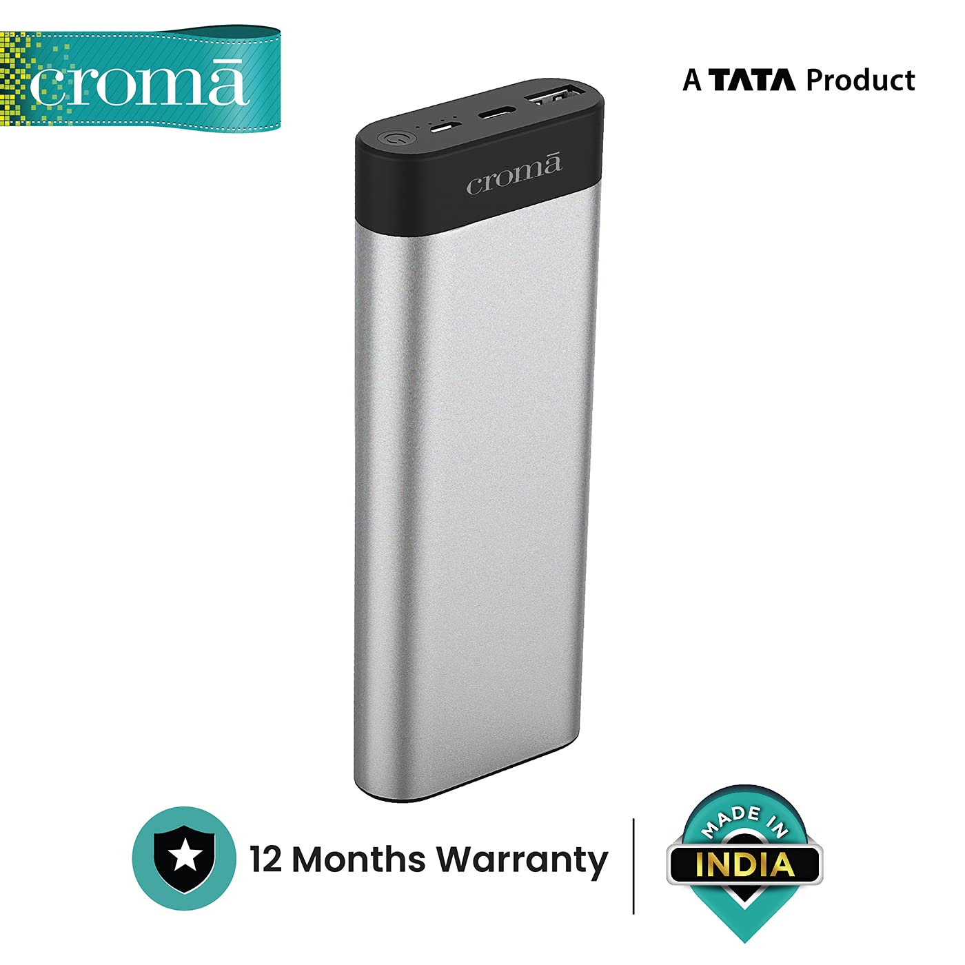 Croma 15600 mAh 45W Fast Charging Power Bank (1 Type C, 1 Micro USB & 1 Type A Ports, Aluminium Casing, Over Charge Protection, Silver)_6