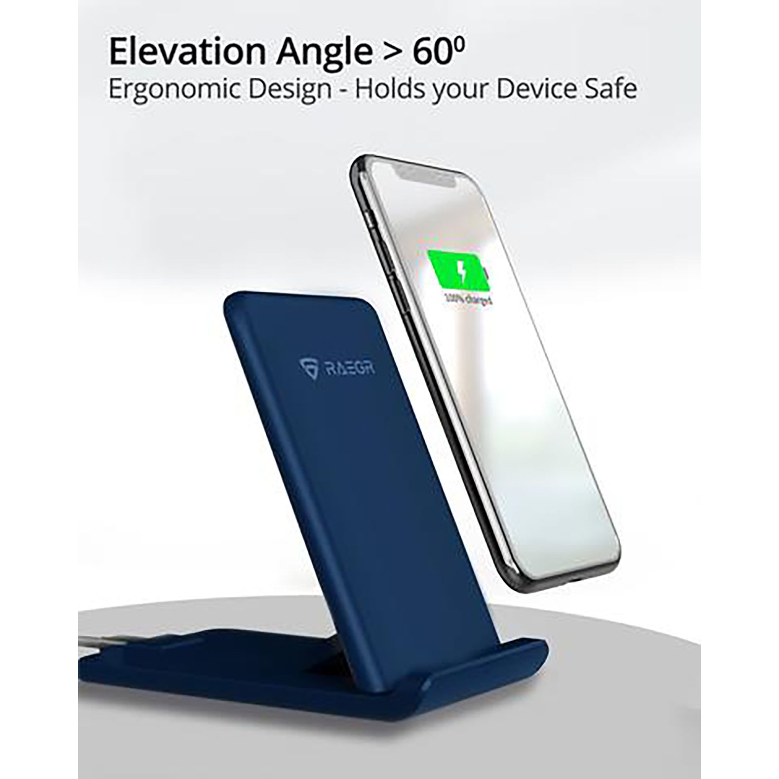 RAEGR Arc 1100 10W Wireless Charger for iOS and Android (Qi Certified, Over Voltage Protection, Navy)_5