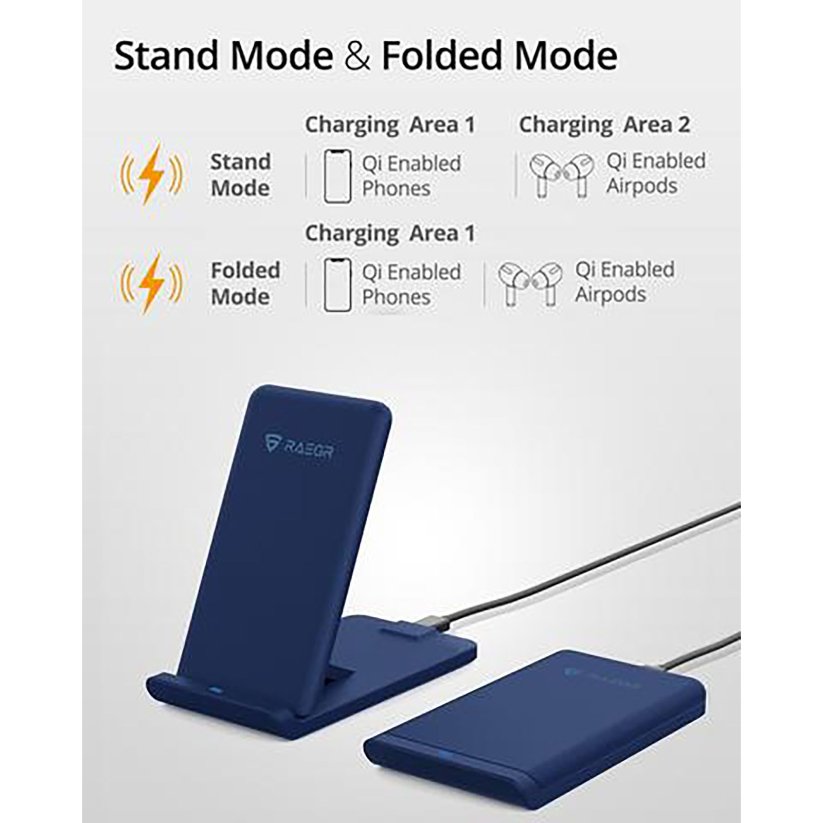 RAEGR Arc 1100 10W Wireless Charger for iOS and Android (Qi Certified, Over Voltage Protection, Navy)_4
