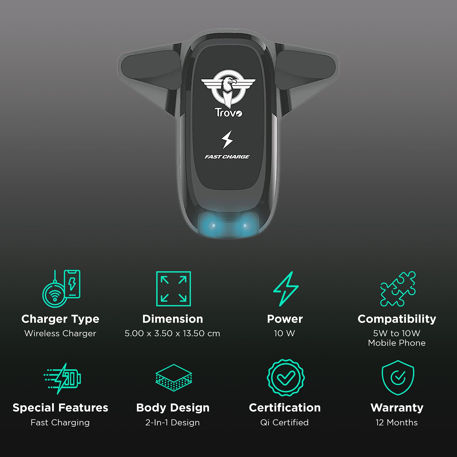 Trovo TWH-100 10W Micro USB Fast Car Charger (Adapter Only, 360 Degree Rotatable, Black)_2