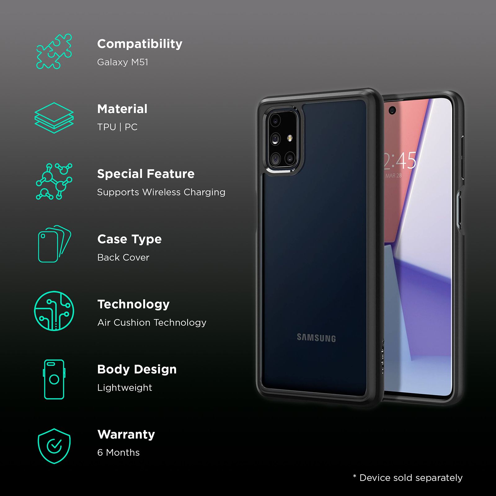 spigen Ultra Hybrid Hard Polycarbonate & TPU Back Cover for SAMSUNG Galaxy M51 (Air Cushion Technology, Black) spigen Ultra Hybrid Hard Polycarbonate & TPU Back Cover for SAMSUNG Galaxy M51 (Air Cushion Technology, Black)_2