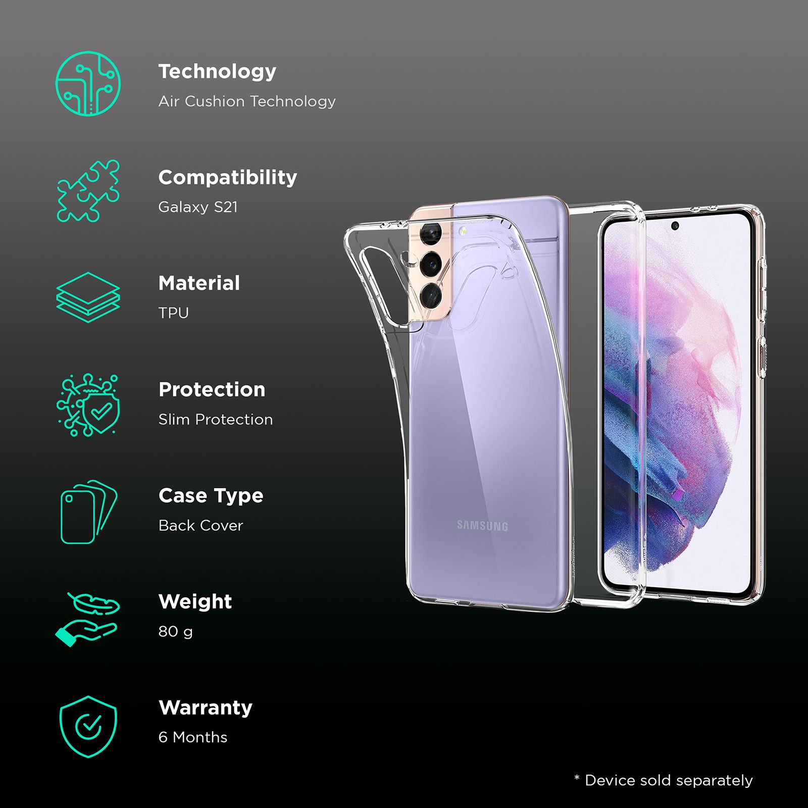 spigen Crystal Flex TPU Back Cover for Samsung Galaxy S21 (Slim Protection, Clear) spigen Crystal Flex TPU Back Cover for Samsung Galaxy S21 (Slim Protection, Clear)_2