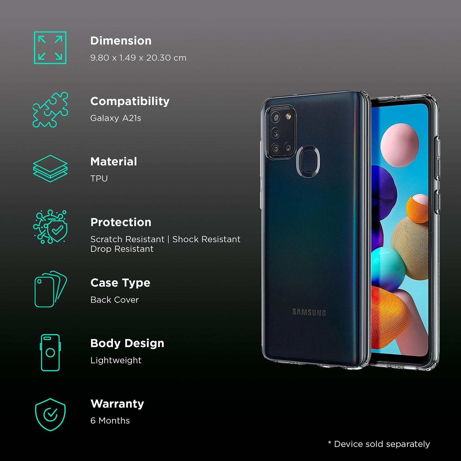 spigen Liquid Crystal TPU Back Case For Galaxy A21s (Glitter-Infused, ACS00975, Clear) spigen Liquid Crystal TPU Back Case For Galaxy A21s (Glitter-Infused, ACS00975, Clear)_2