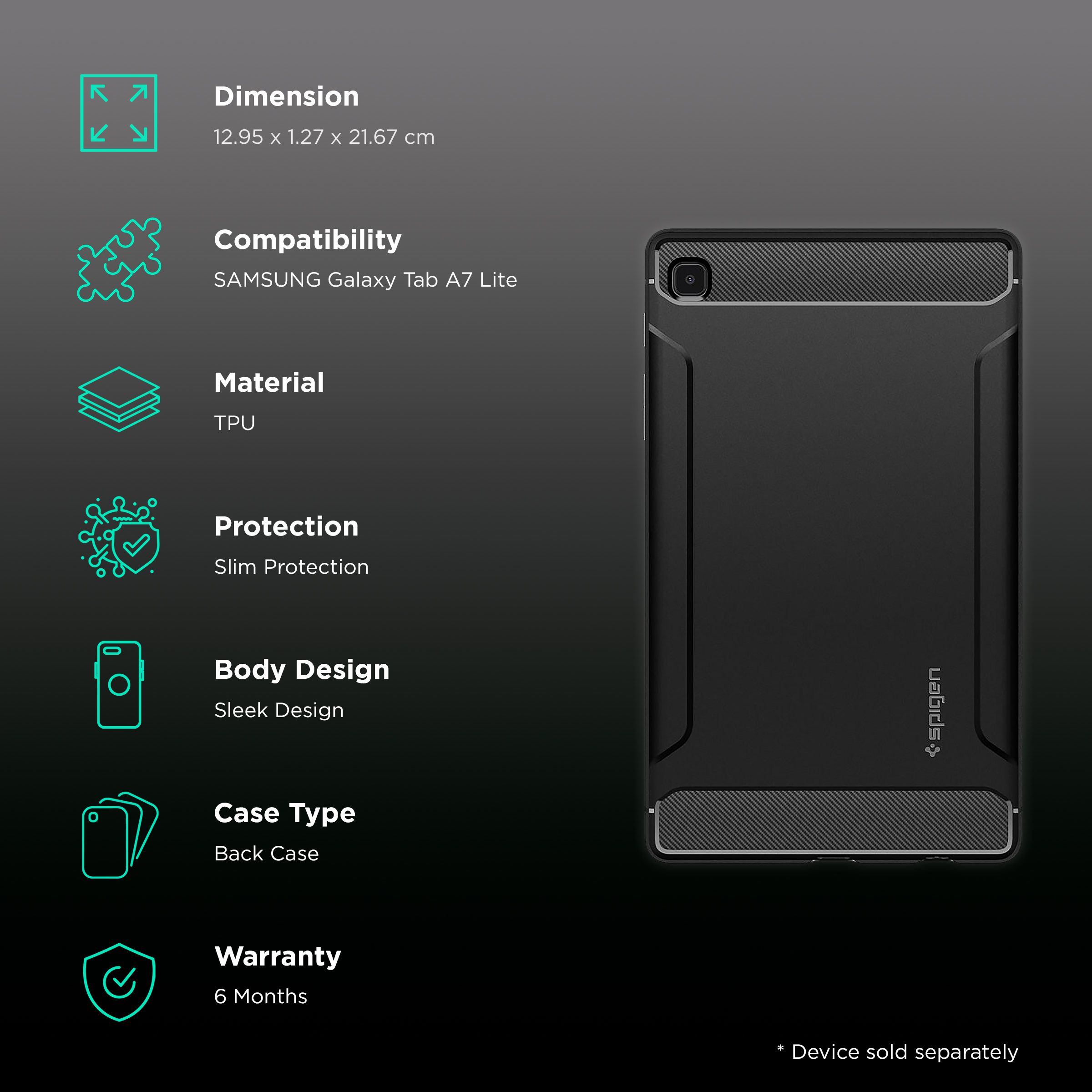spigen Rugged Armor TPU Back Cover for SAMSUNG Galaxy Tab A7 Lite (Wireless Charging Compatible, Matte Black) spigen Rugged Armor TPU Back Cover for SAMSUNG Galaxy Tab A7 Lite (Wireless Charging Compatible, Matte Black)_2