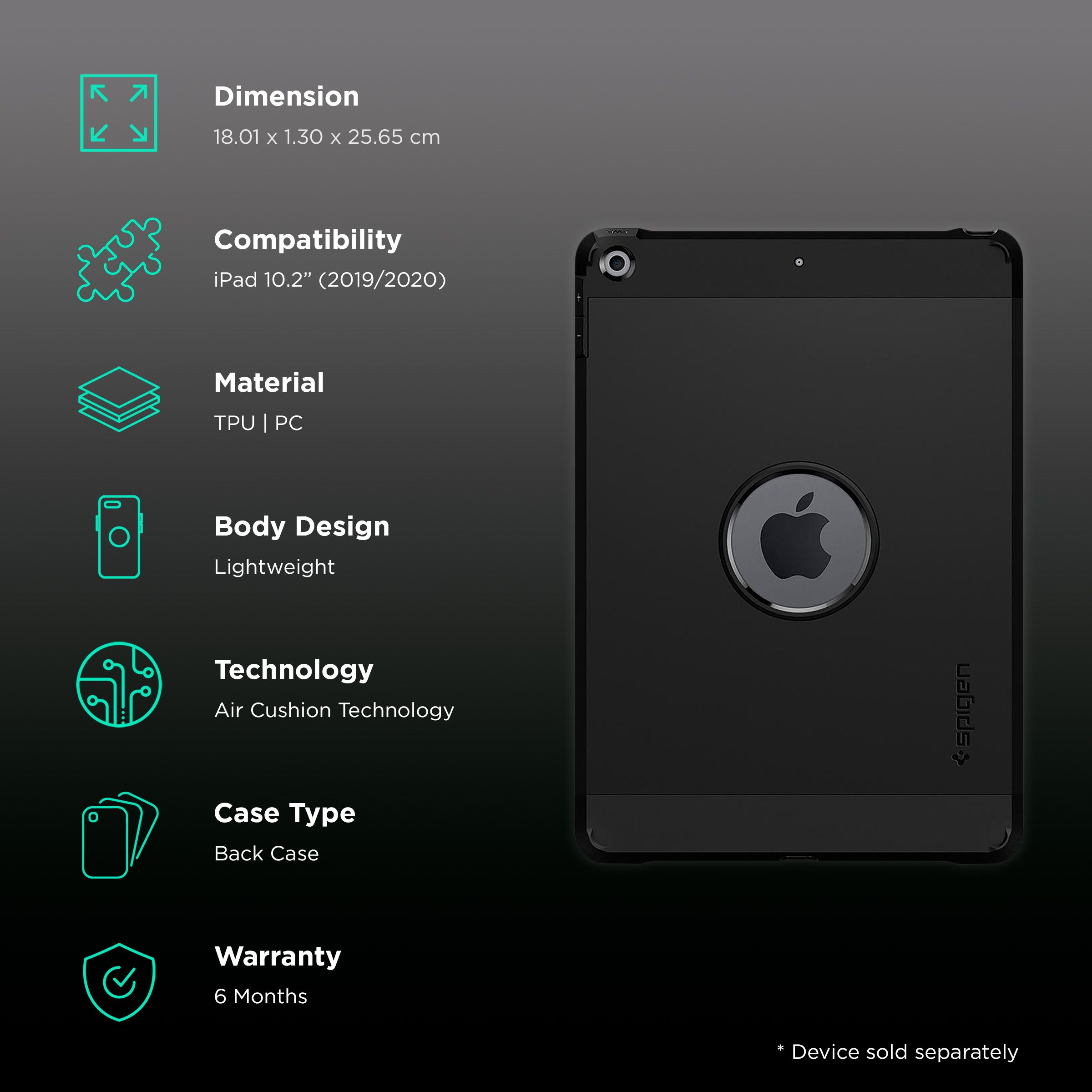 spigen Tough Armor Hard Polycarbonate Back Cover for Apple iPad 10.2 Inch (2021/2020/2019) (Dual Layered Back Protection, Black)_2