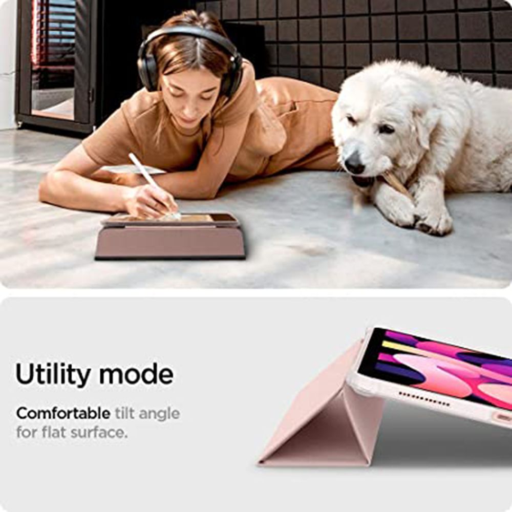spigen Ultra Hybrid Pro Polycarbonate Flip Cover for Apple iPad Air 10.9 Inch (Apple Pencil Functions, Rose Gold)_3