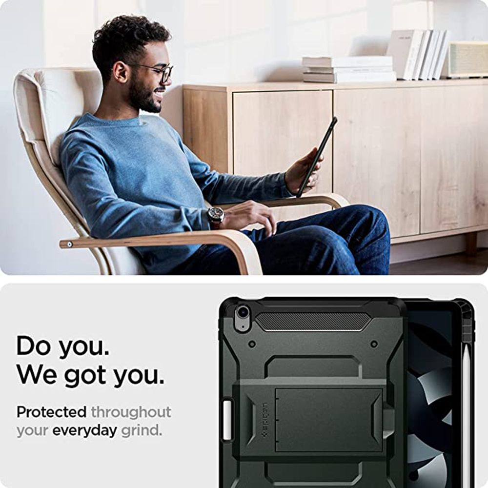 spigen Tough Armor Pro Polycarbonate Back Cover for Apple iPad Air 10.9 Inch (Raised Edges, Military Green) spigen Tough Armor Pro Polycarbonate Back Cover for Apple iPad Air 10.9 Inch (Raised Edges, Military Green)_10