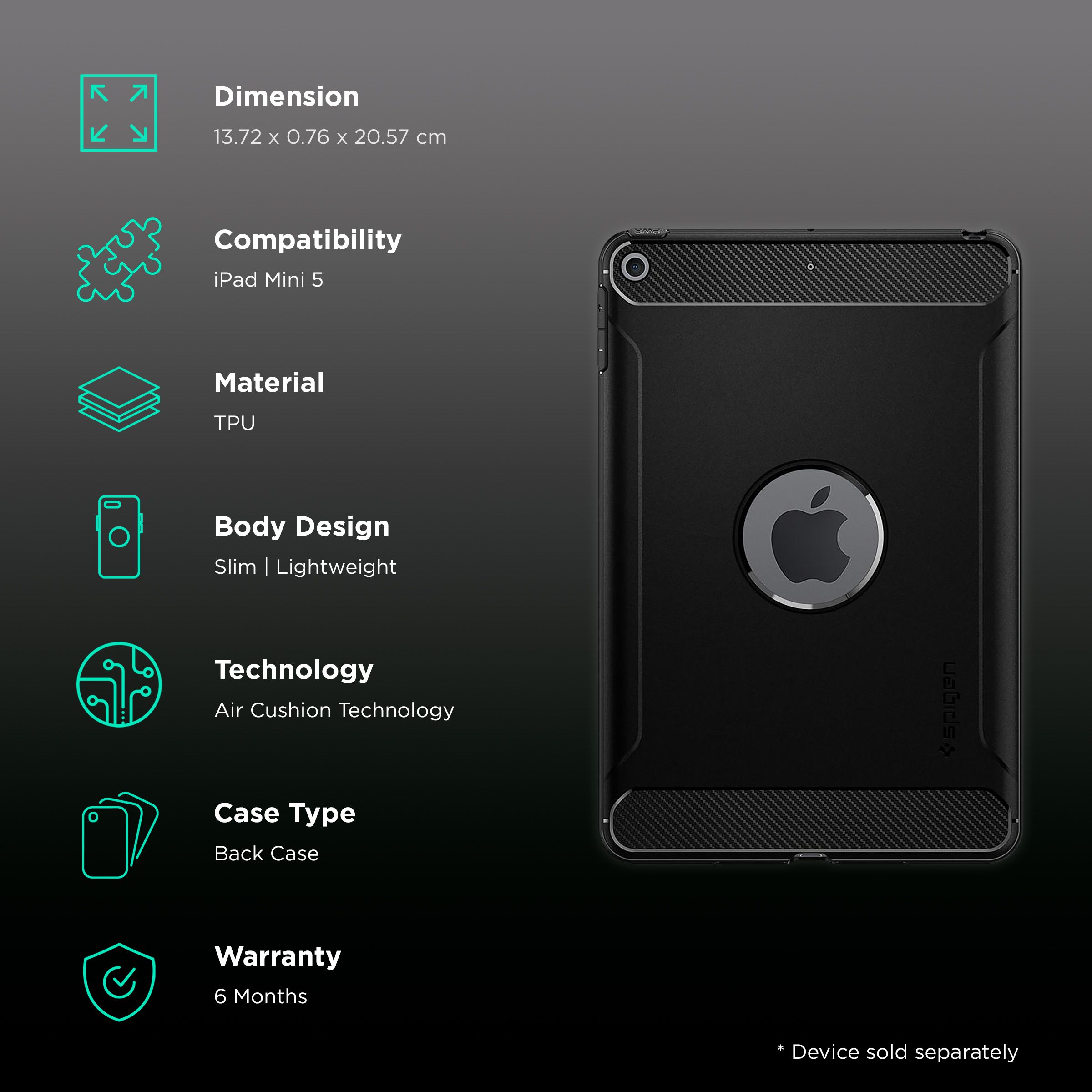 spigen Rugged Armor TPU Back Case for Apple iPad Mini 5 (Air Cushion Technology, Black) spigen Rugged Armor TPU Back Case for Apple iPad Mini 5 (Air Cushion Technology, Black)_2